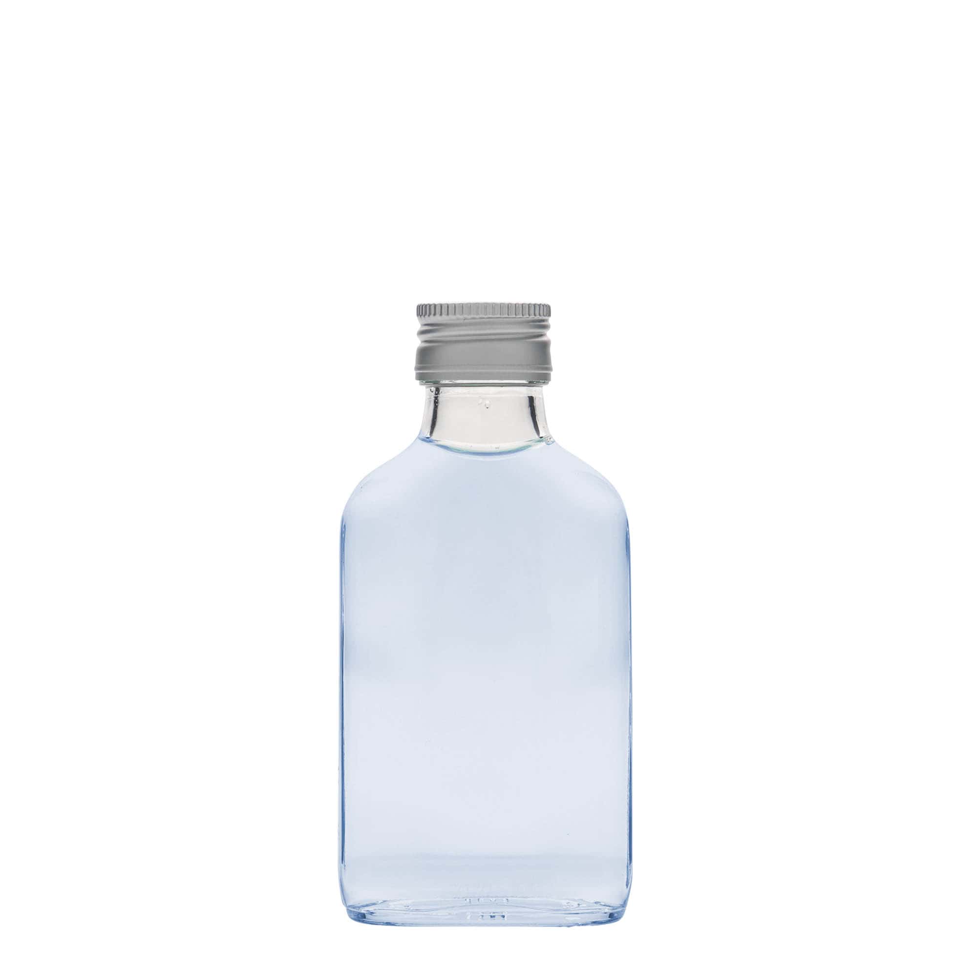 100 ml kapesní lahvička, obdélníková, sklo, hrdlo: PP 28