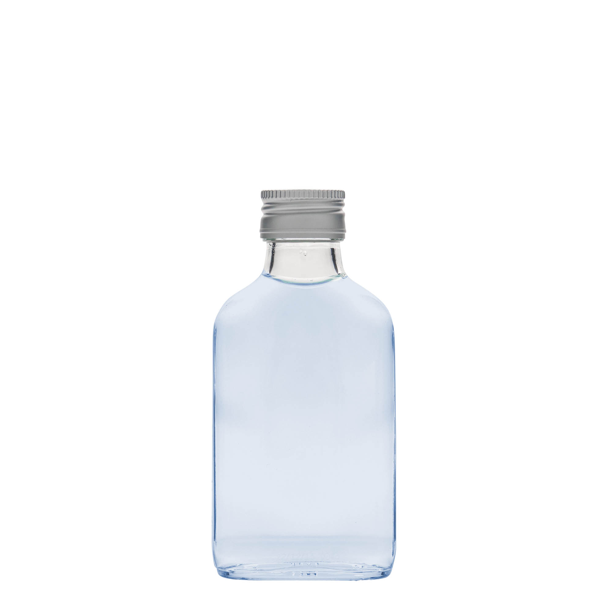 100 ml kapesní lahvička, obdélníková, sklo, hrdlo: PP 28