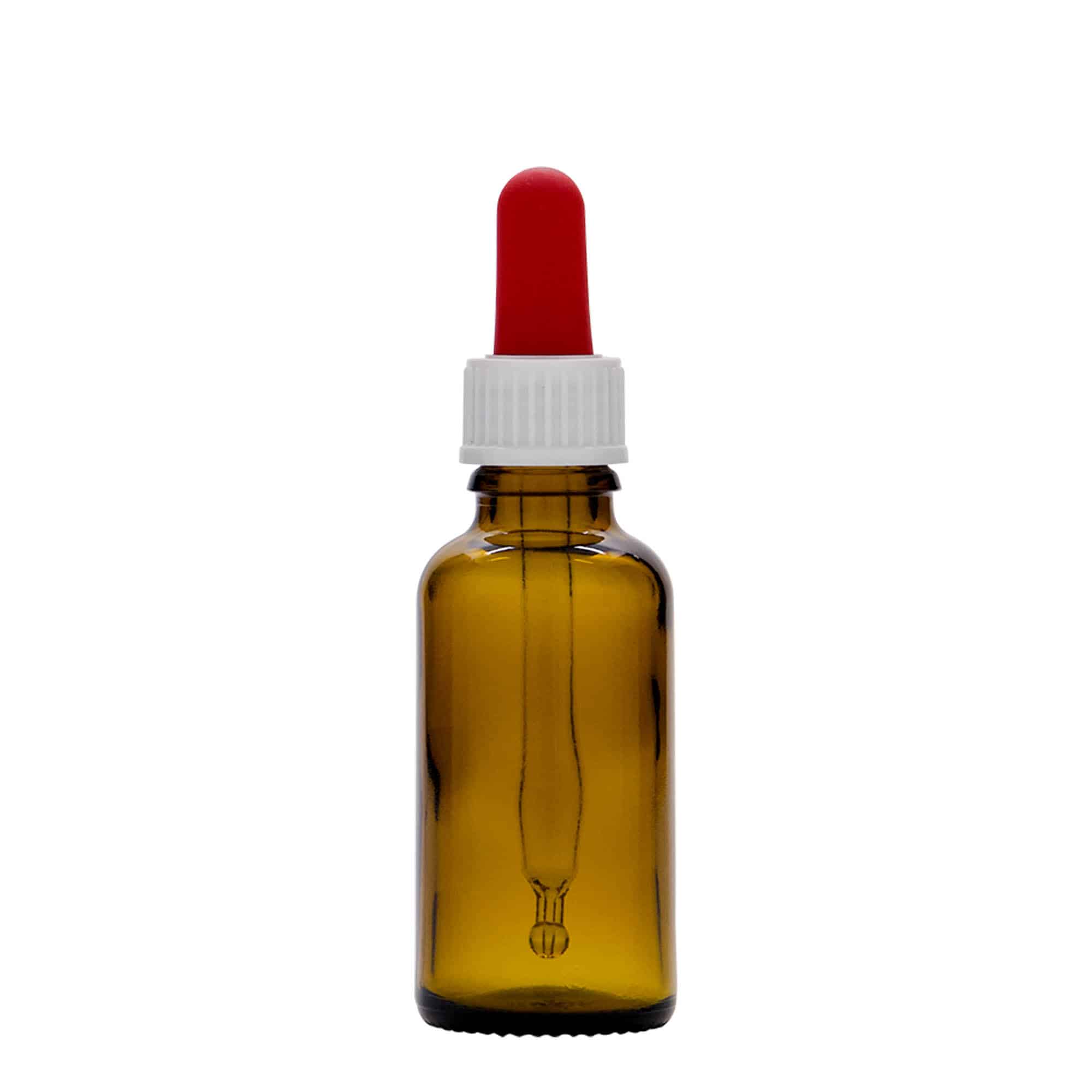Lahvička na léky s pipetou 30 ml, sklo, hnědá, ústí: DIN 18