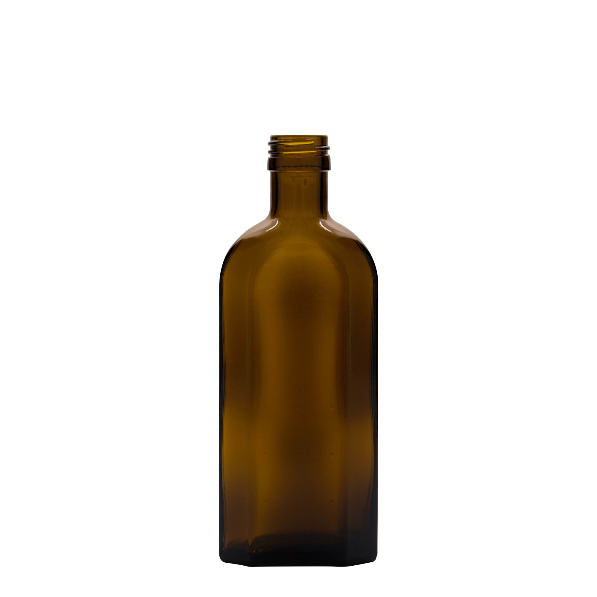 250 ml lékovka Meplat, oválná, sklo, hnědá, hrdlo: PP 28