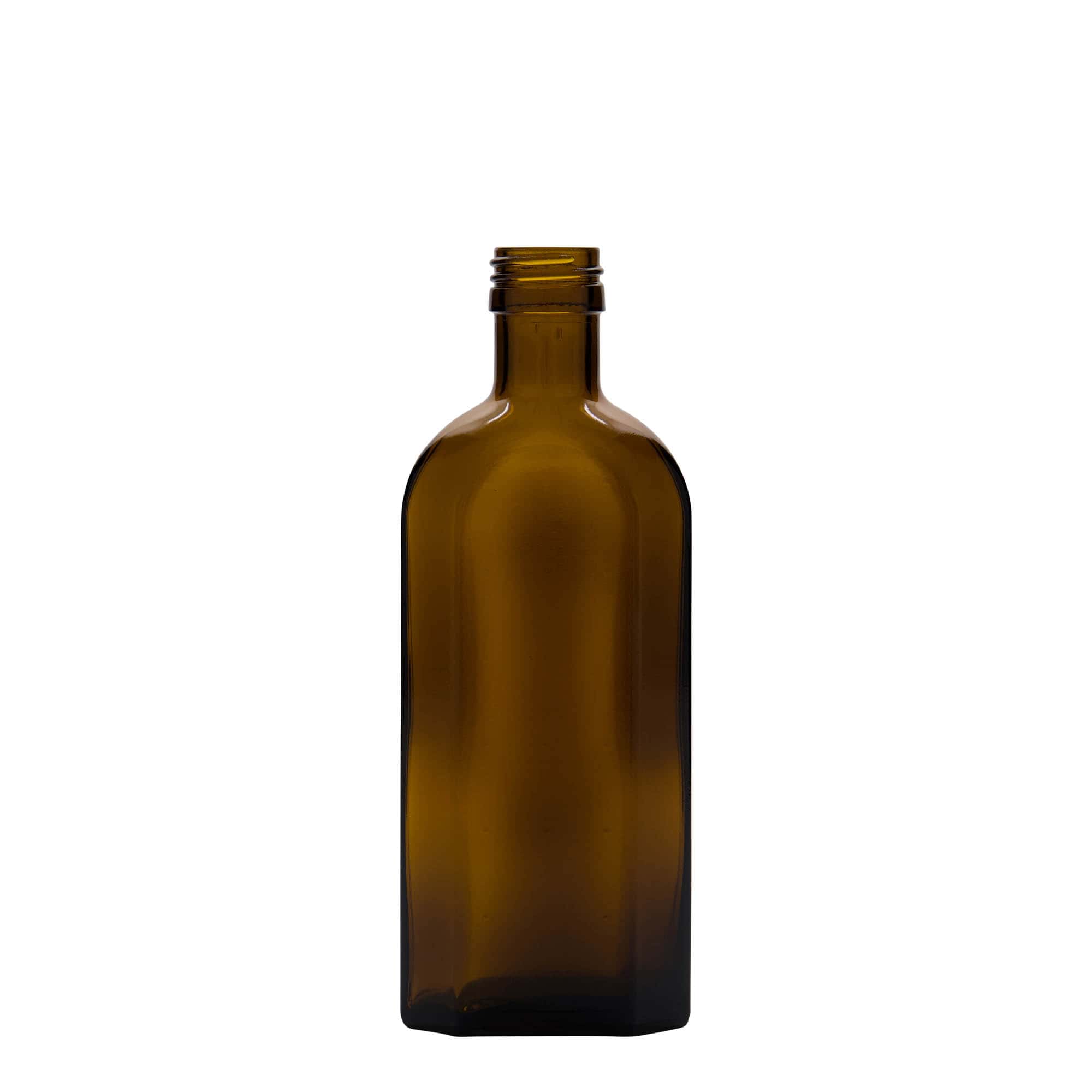 250 ml lékovka Meplat, oválná, sklo, hnědá, hrdlo: PP 28