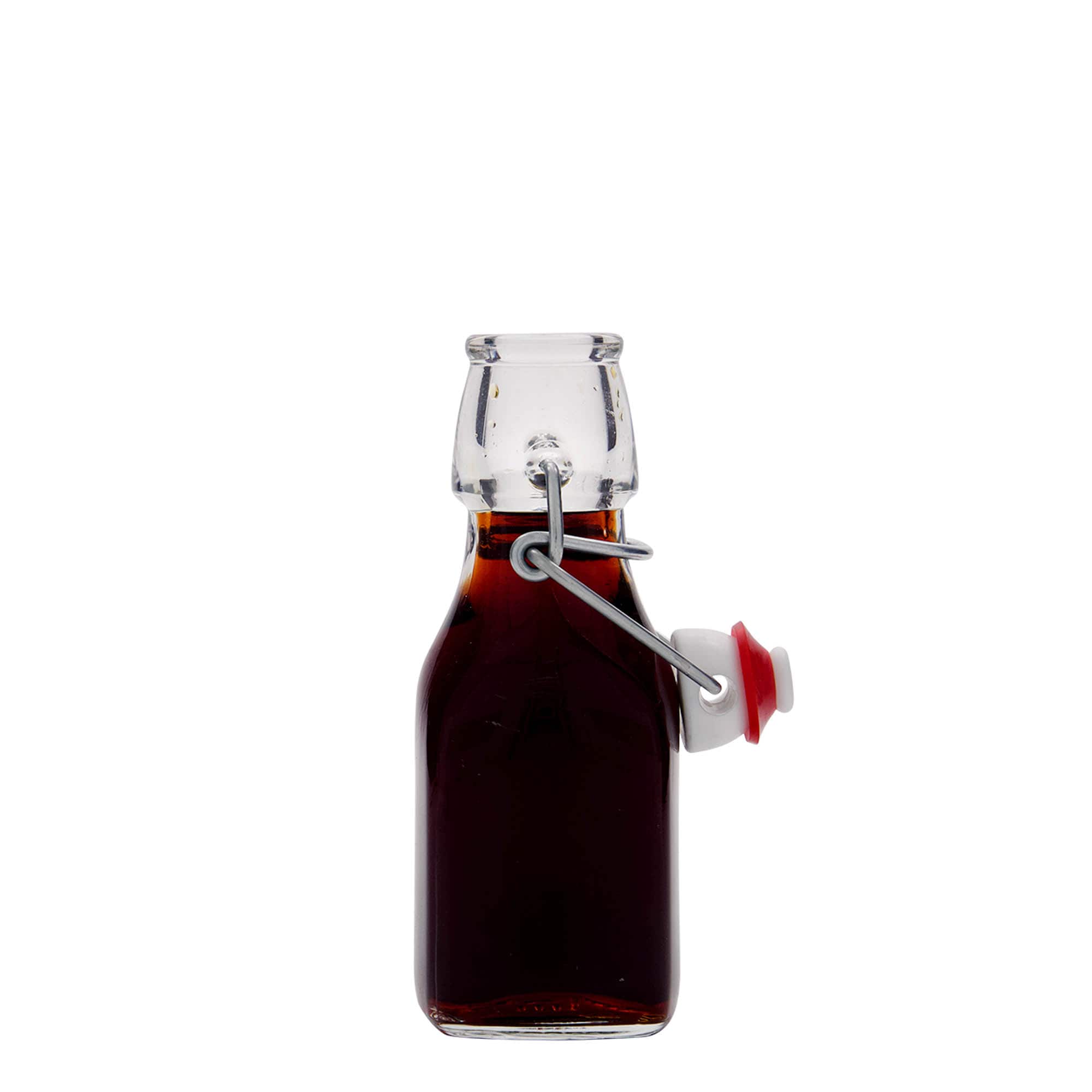 125 ml skleněná láhev „Swing“, čtvercová, hrdlo: uzávěr s pákou