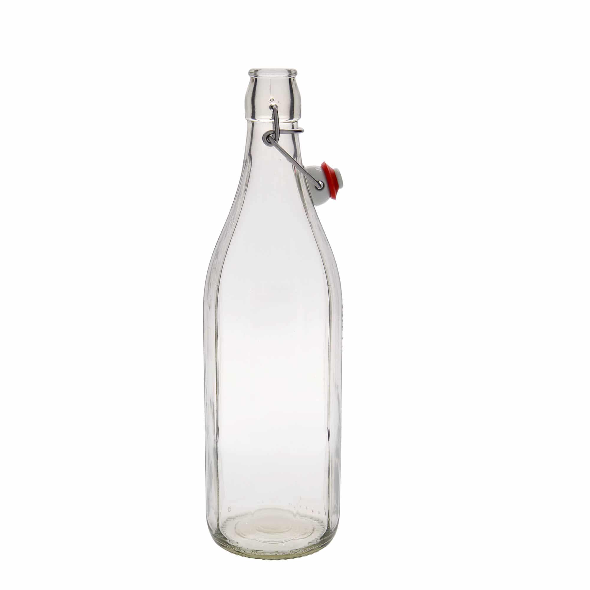 Skleněná lahev 1000 ml 'Bravo', desetiúhelníková, uzávěr: třmenový uzávěr