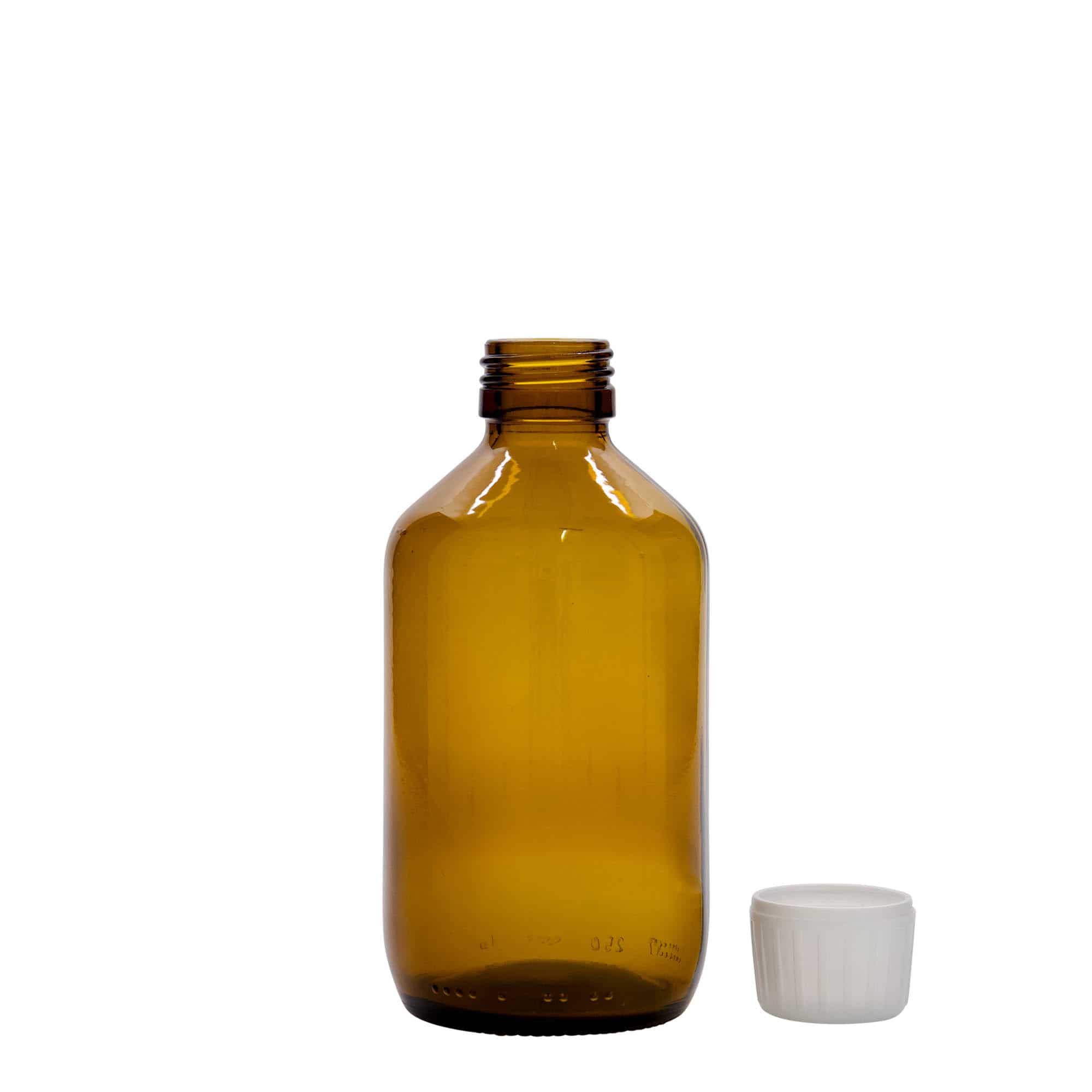 Lékovka 250 ml, hnědá, sklo, ústí: PP 28