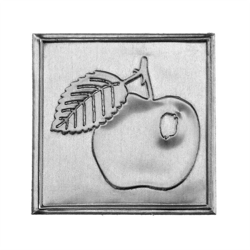 Cínový štítek 'Jablko', čtvercový, kov, stříbrný