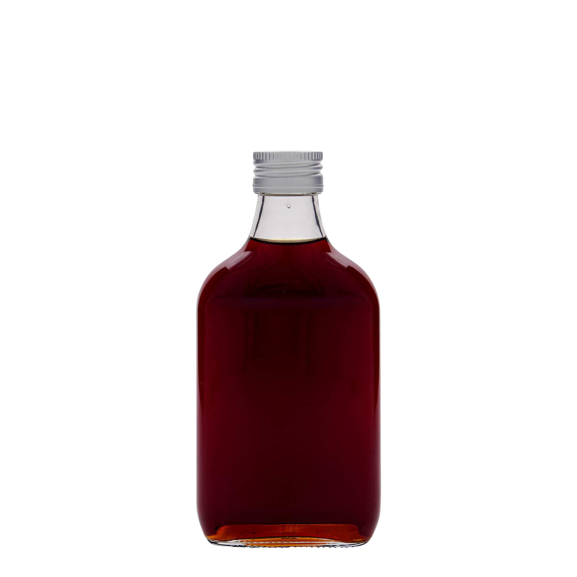 Kapesní lahev 200 ml, hranatá, sklo, ústí: PP 28