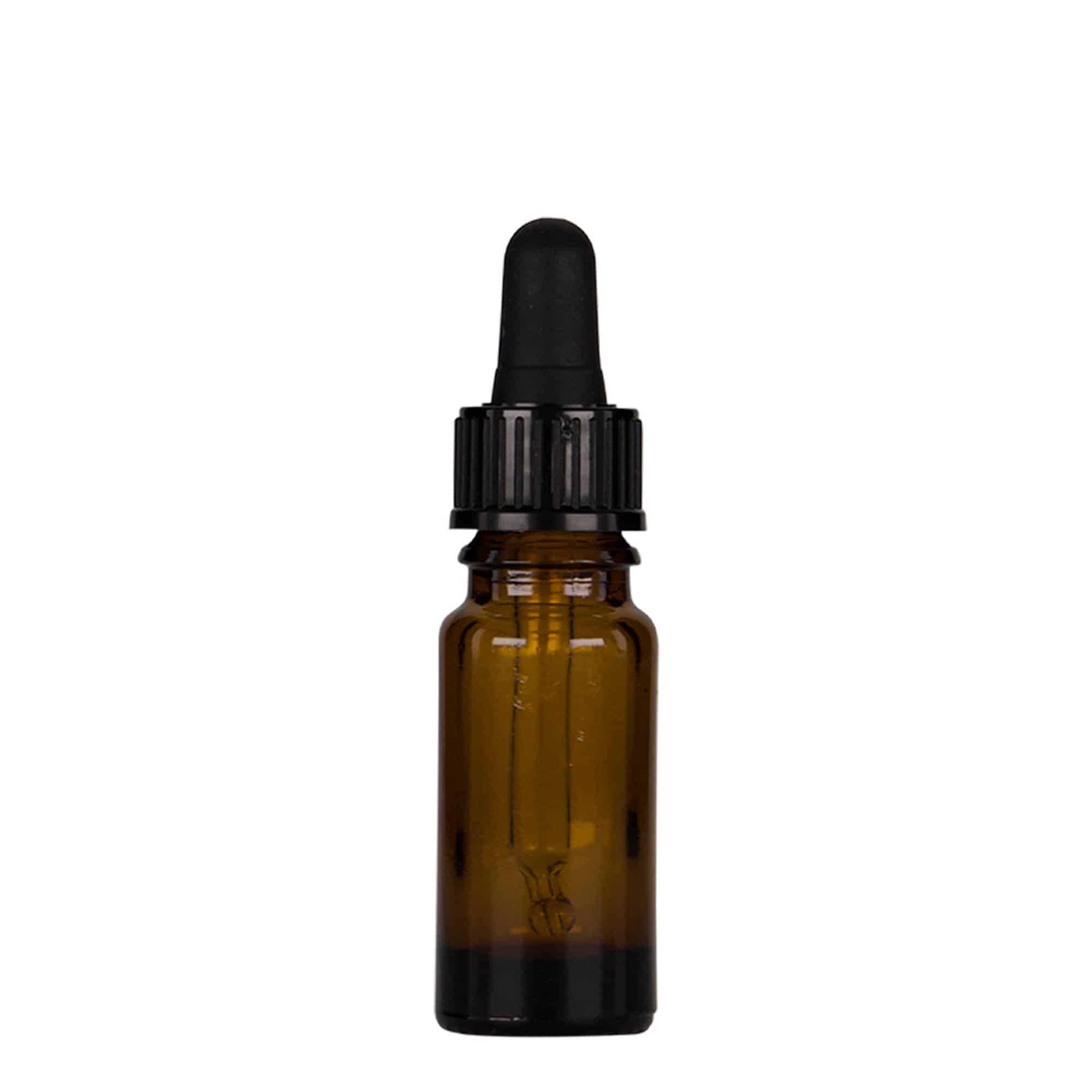 Lahvička na léky s pipetou 10 ml, sklo, hnědočerná, ústí: DIN 18 Lahvička na léky s pipetou 10 ml, sklo, hnědočerná, ústí: DIN 18