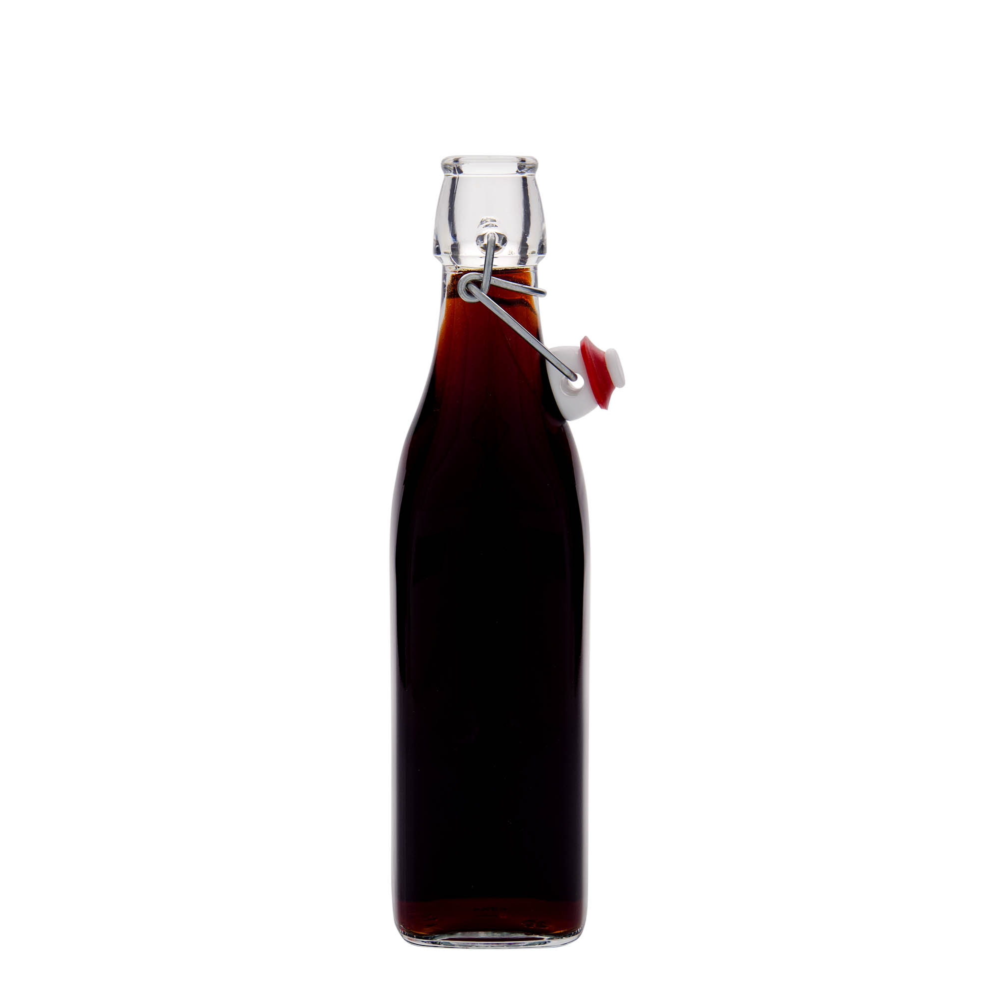 500 ml skleněná láhev „Swing, čtvercová, hrdlo: závěsný uzávěr