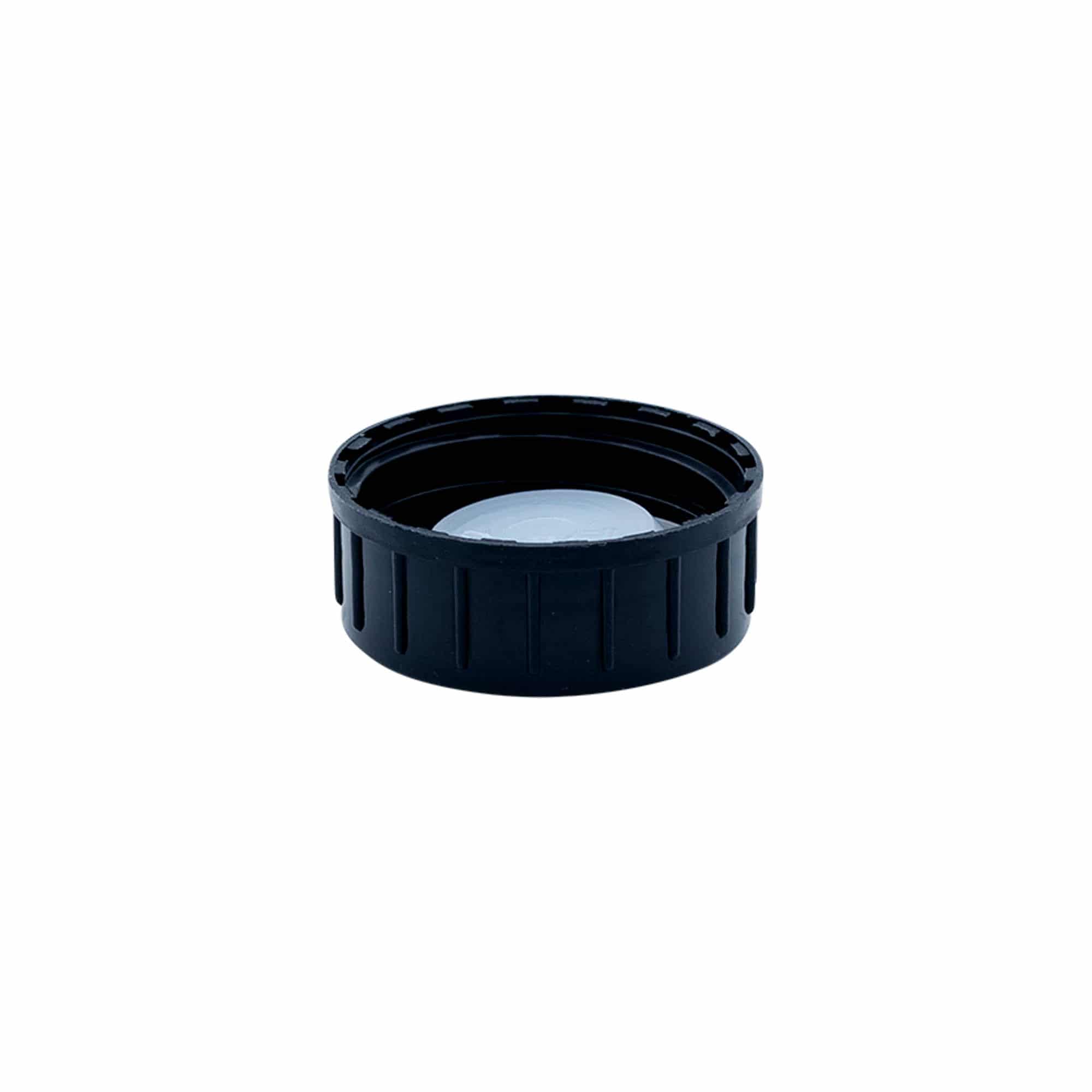 Šroubovací uzávěr, plast PP, černý, pro hrdlo: DIN 32 Šroubovací uzávěr, plast PP, černý, pro hrdlo: DIN 32