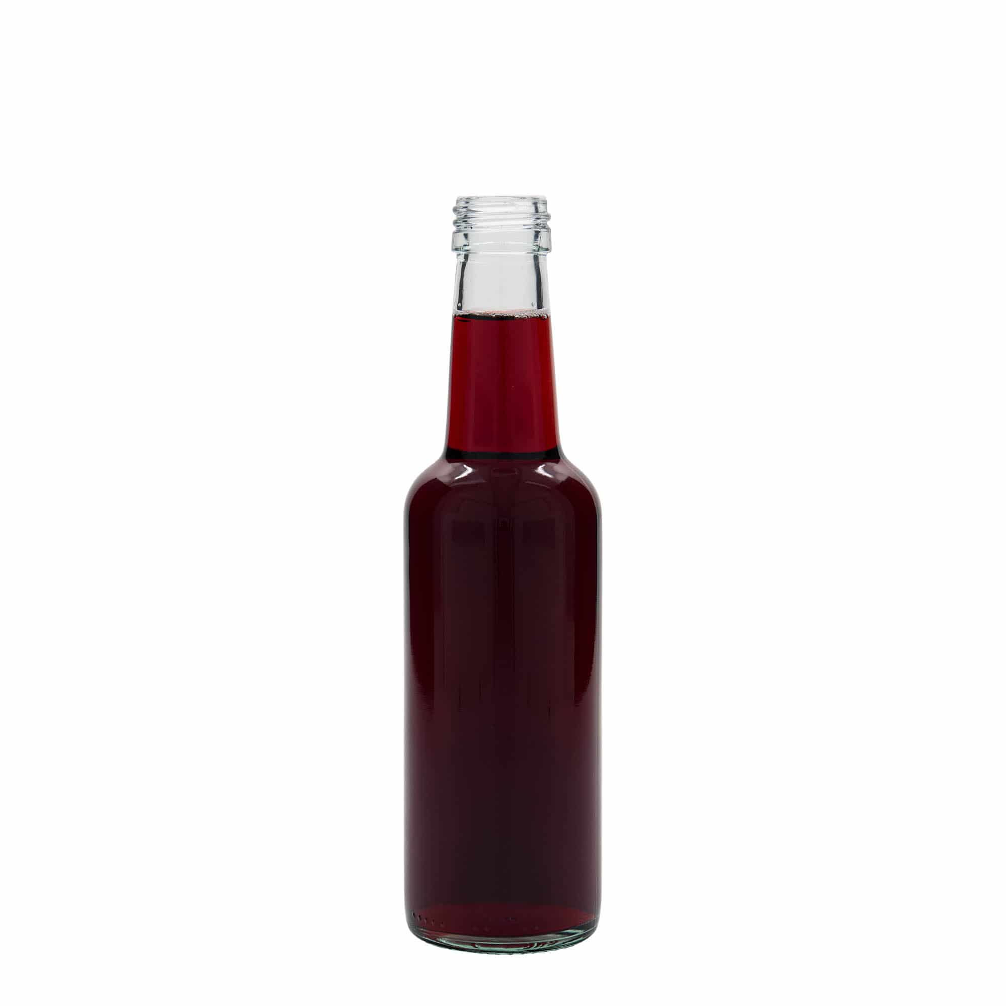 250 ml skleněná láhev s přímým hrdlem, otvor: PP 28