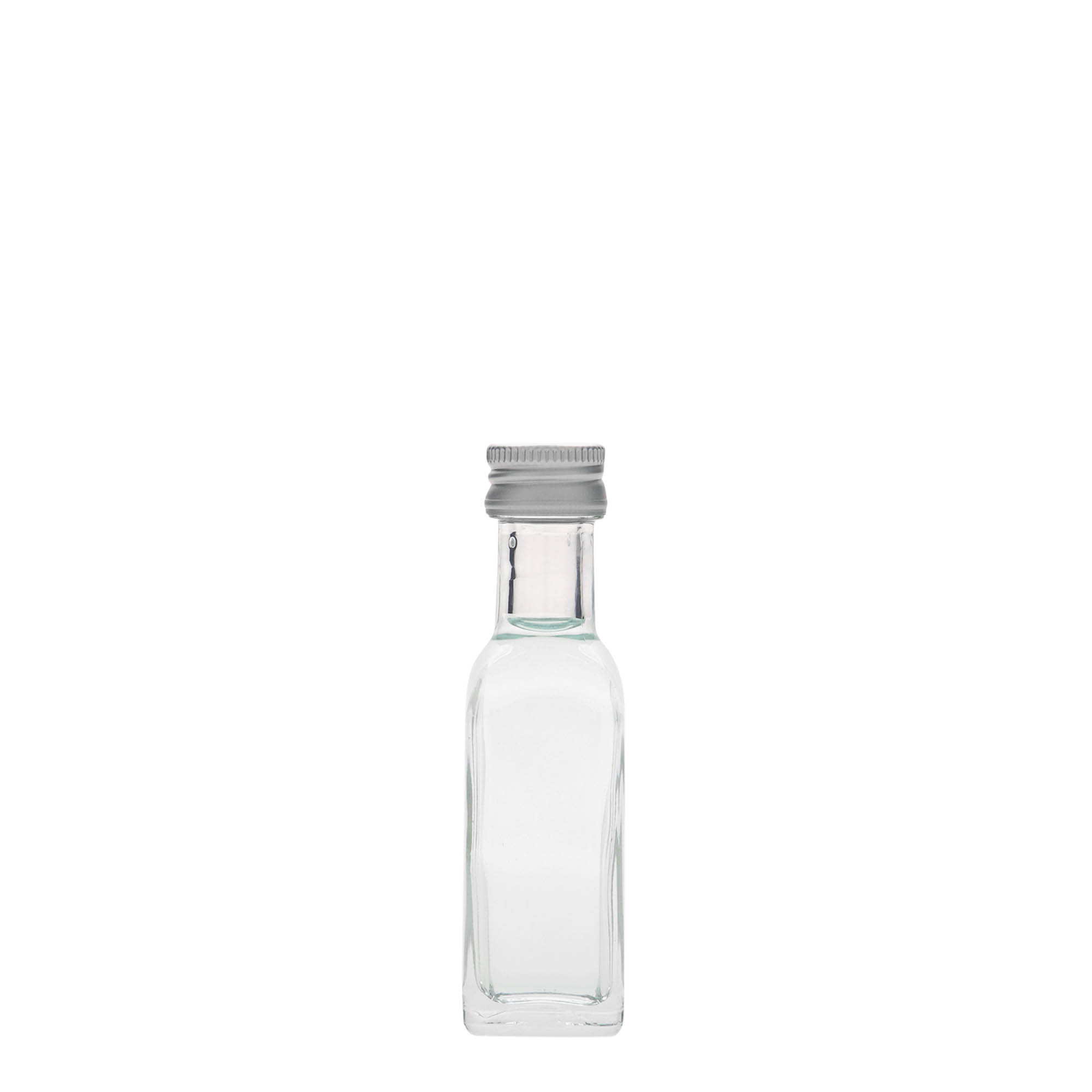 20 ml skleněná lahvička „Marasca“, čtvercová, hrdlo: PP 18