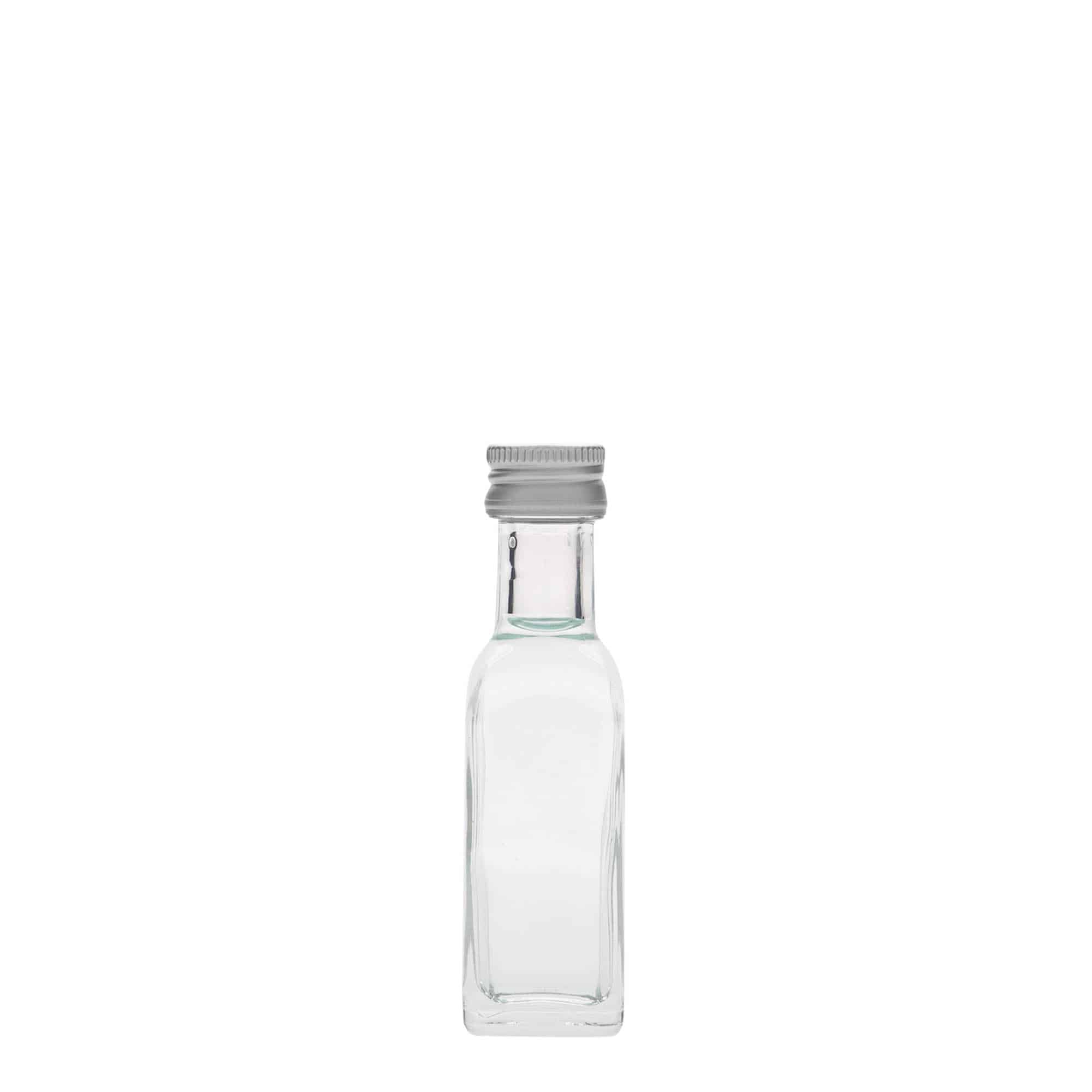 20 ml skleněná lahvička „Marasca“, čtvercová, hrdlo: PP 18