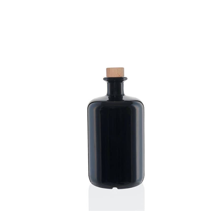 Skleněná lahev 700 ml lékárenská, černá, uzávěr: korek