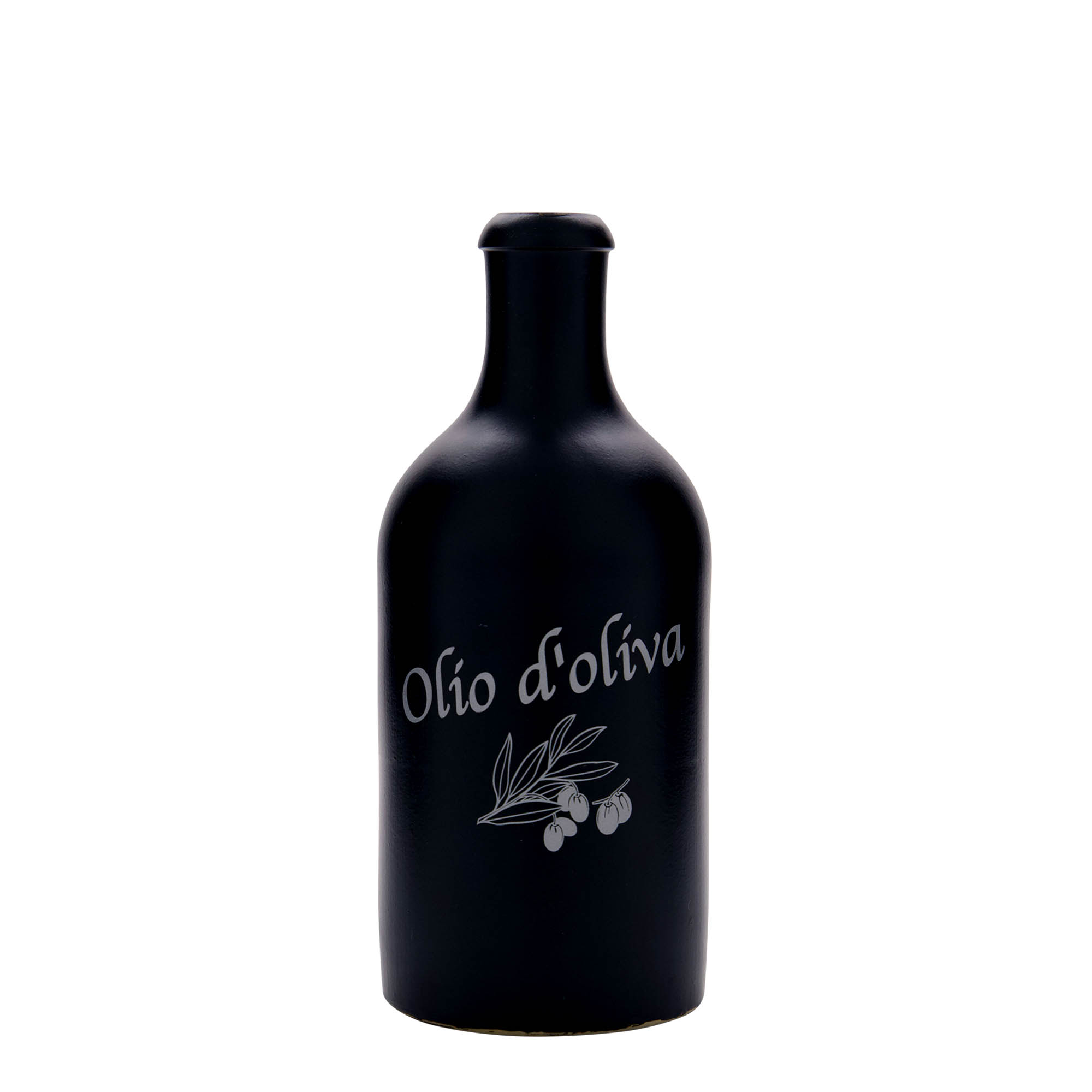 500 ml keramický džbán, motiv: Olio d'Oliva, kamenina, černý, hrdlo: korek