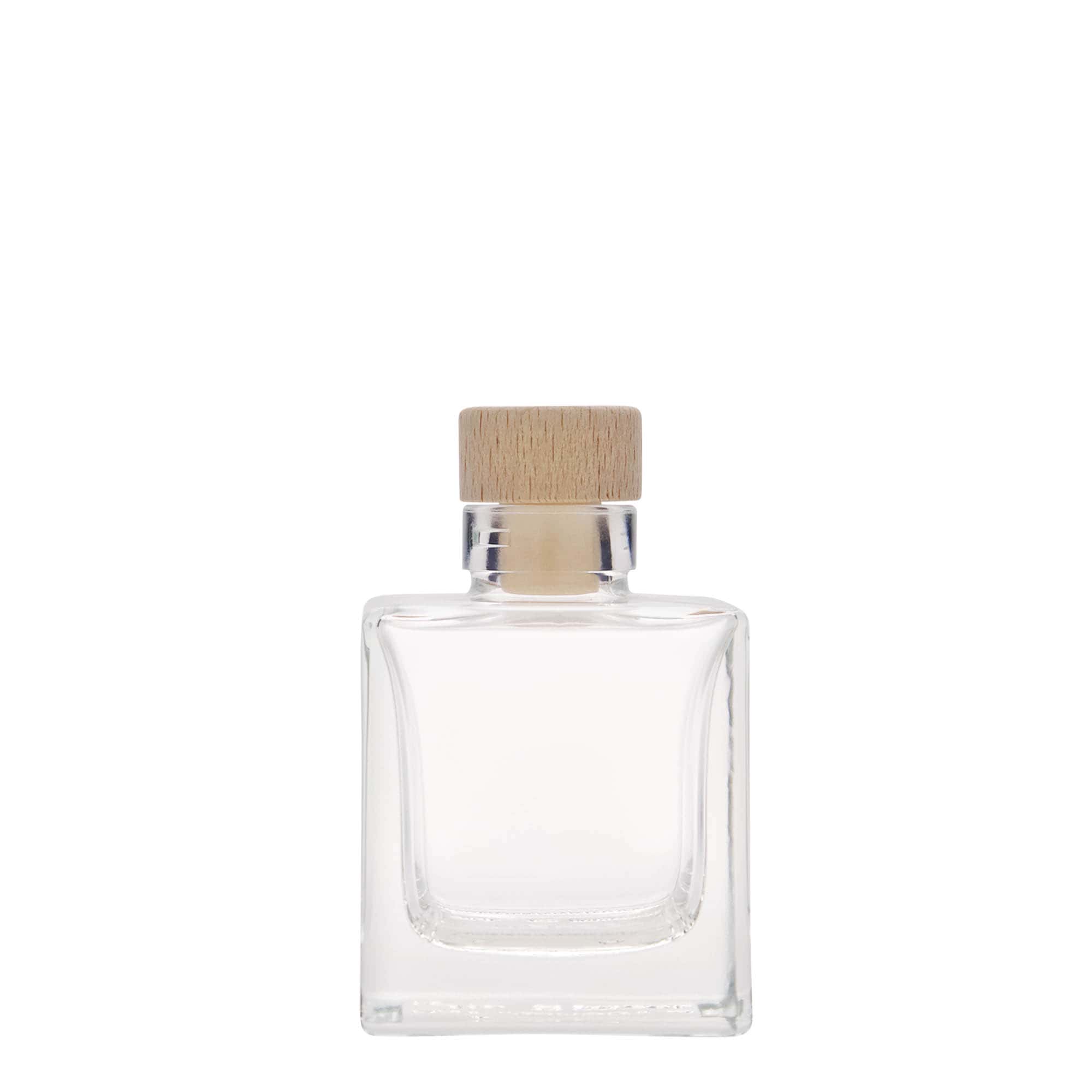 100 ml skleněná lahvička 'Cube', čtvercová, hrdlo: korek