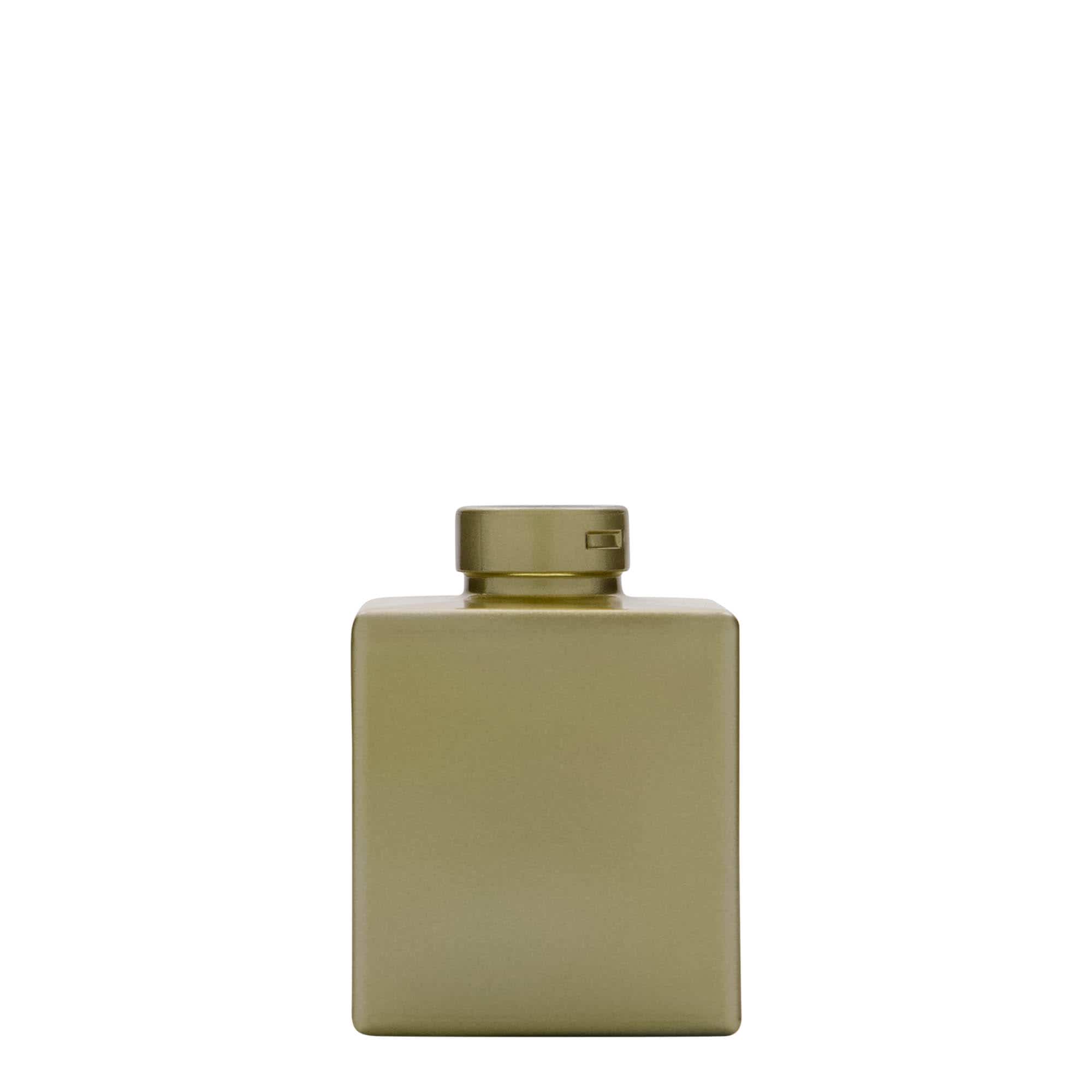 Skleněná lahev 100 ml 'Cube', čtvercová, zlatá, uzávěr: korek