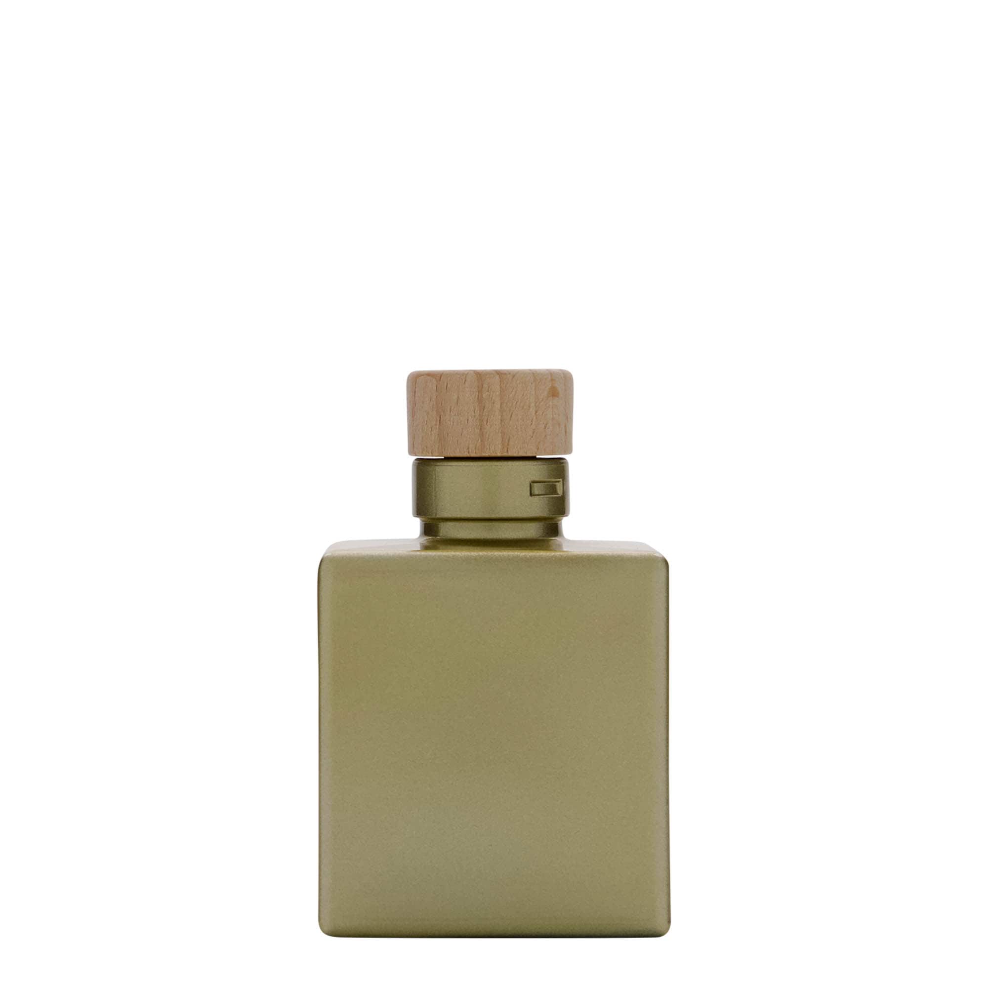 100 ml skleněná lahvička „Cube“, čtvercová, zlatá, hrdlo: korek
