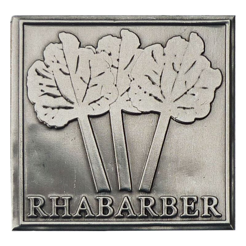 Cínový štítek 'Rebarbora', čtvercový, kov, stříbrný