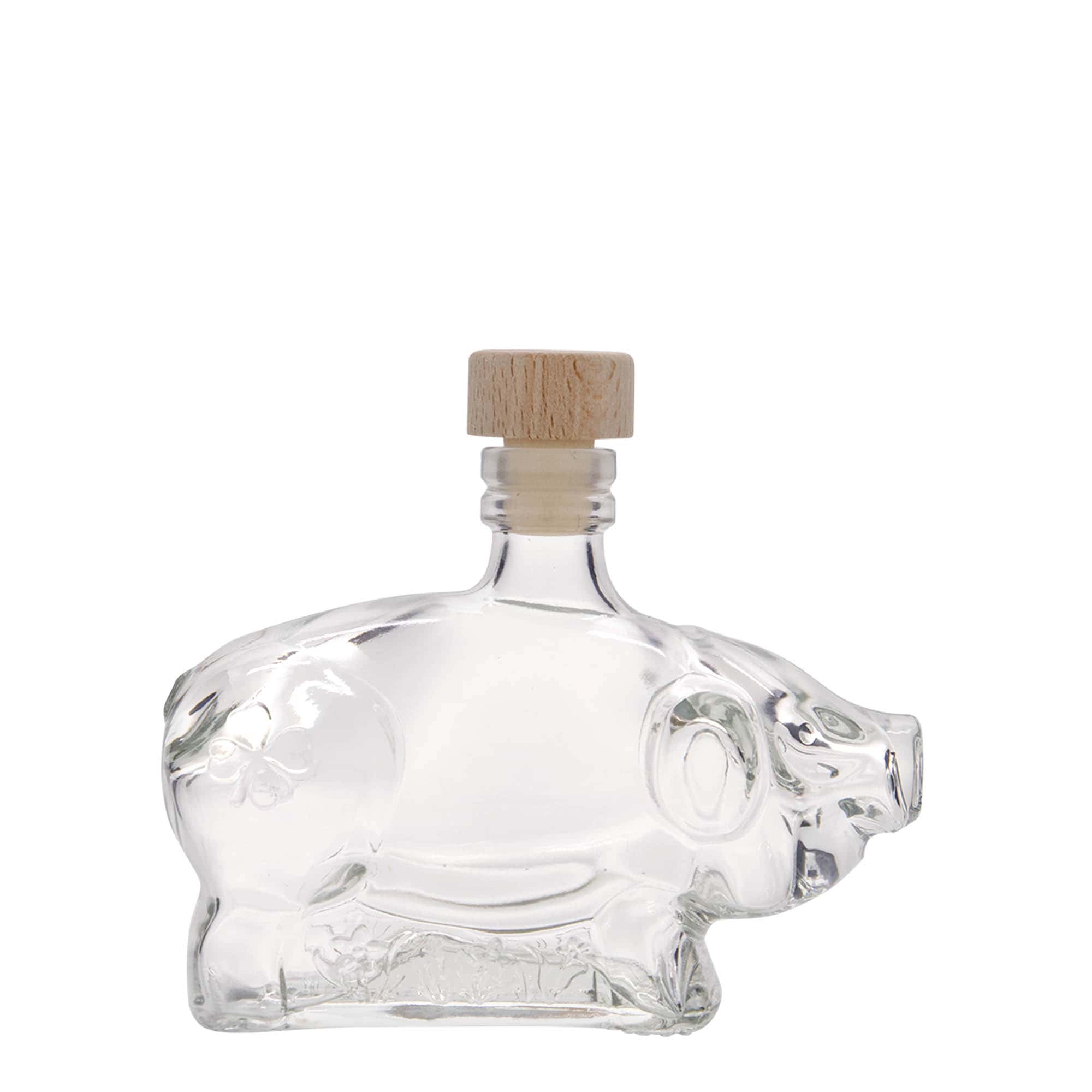 200 ml skleněná láhev 'Štěstí prasátko', hrdlo: korek