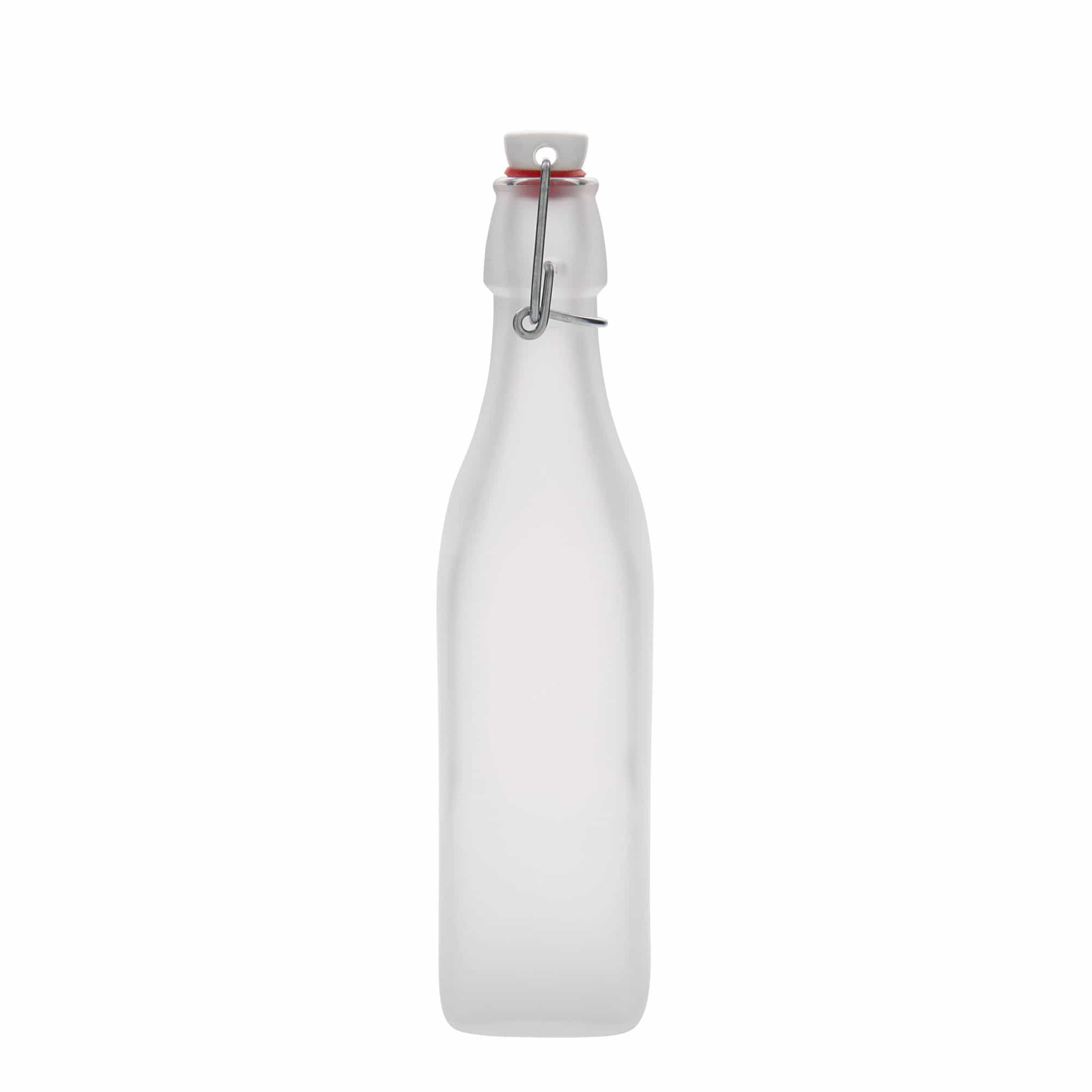 500 ml skleněná láhev „Swing, čtvercová, bílá, hrdlo: uzávěr s pákou