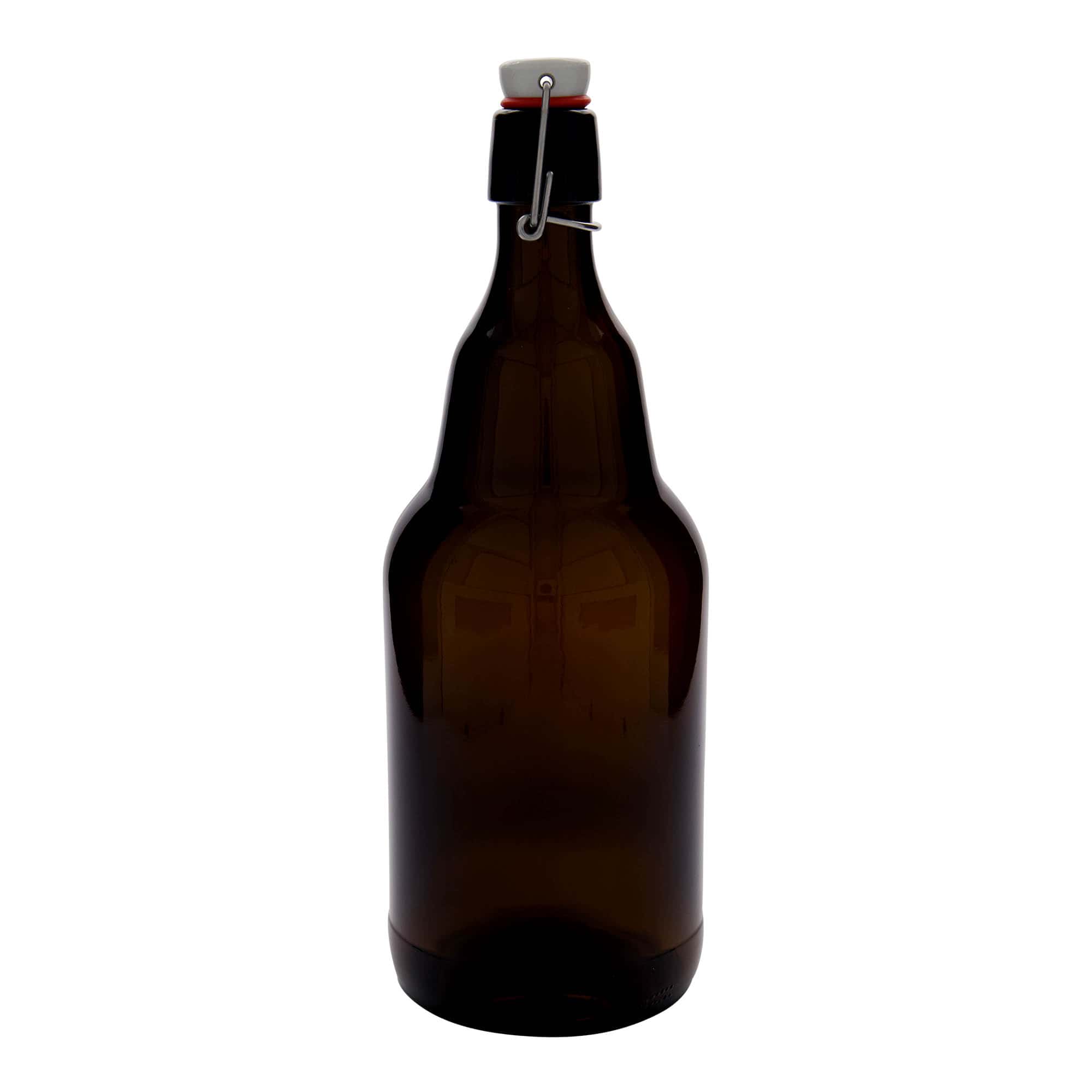 2.000 ml pivní láhev, sklo, hnědá, hrdlo: páčkový uzávěr
