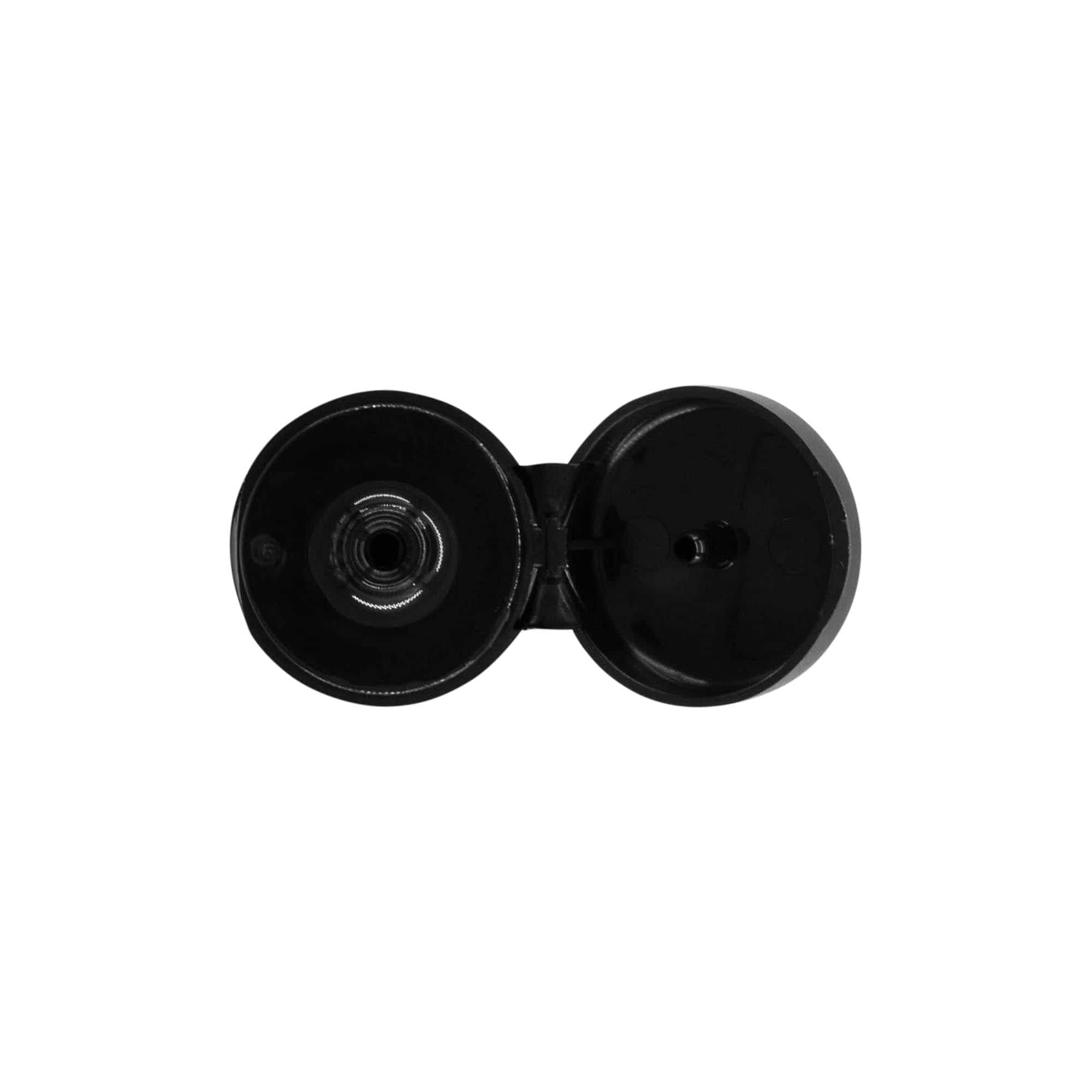 Šroubovací uzávěr s kloubovým pantem, PP plast, černý, pro hrdlo: 20/410 Šroubovací uzávěr s kloubovým pantem, PP plast, černý, pro hrdlo: 20/410