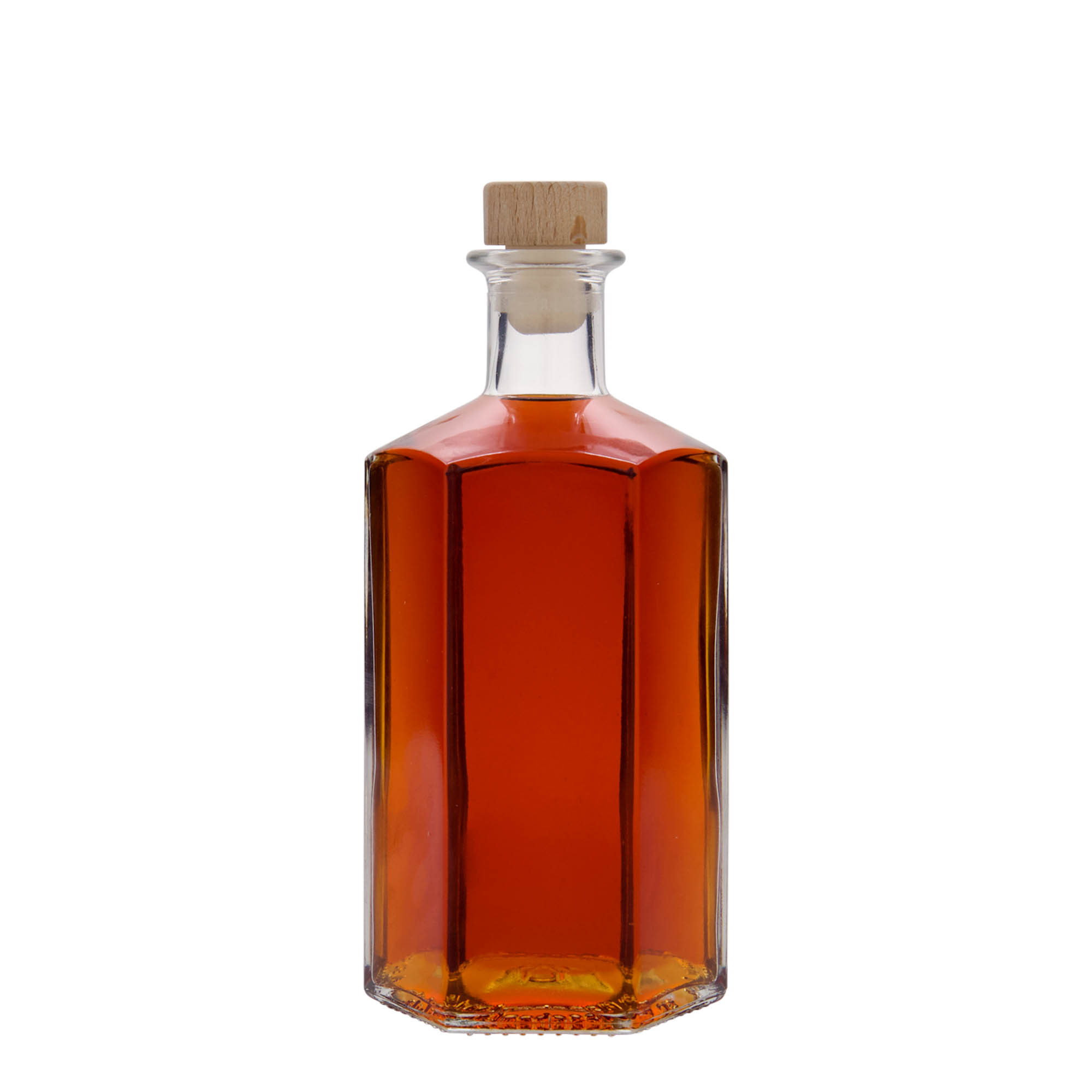 500 ml skleněná láhev lékárníka 'Jimmy', šestihranná, hrdlo: korkové