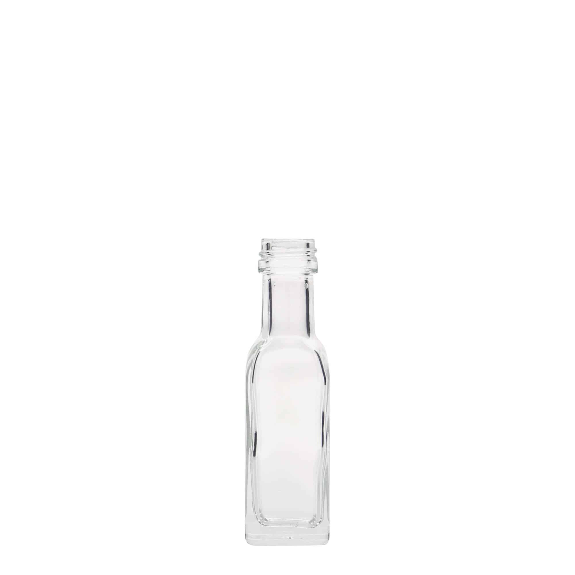 Skleněná lahev 20 ml 'Marasca', čtvercová, uzávěr: PP 18
