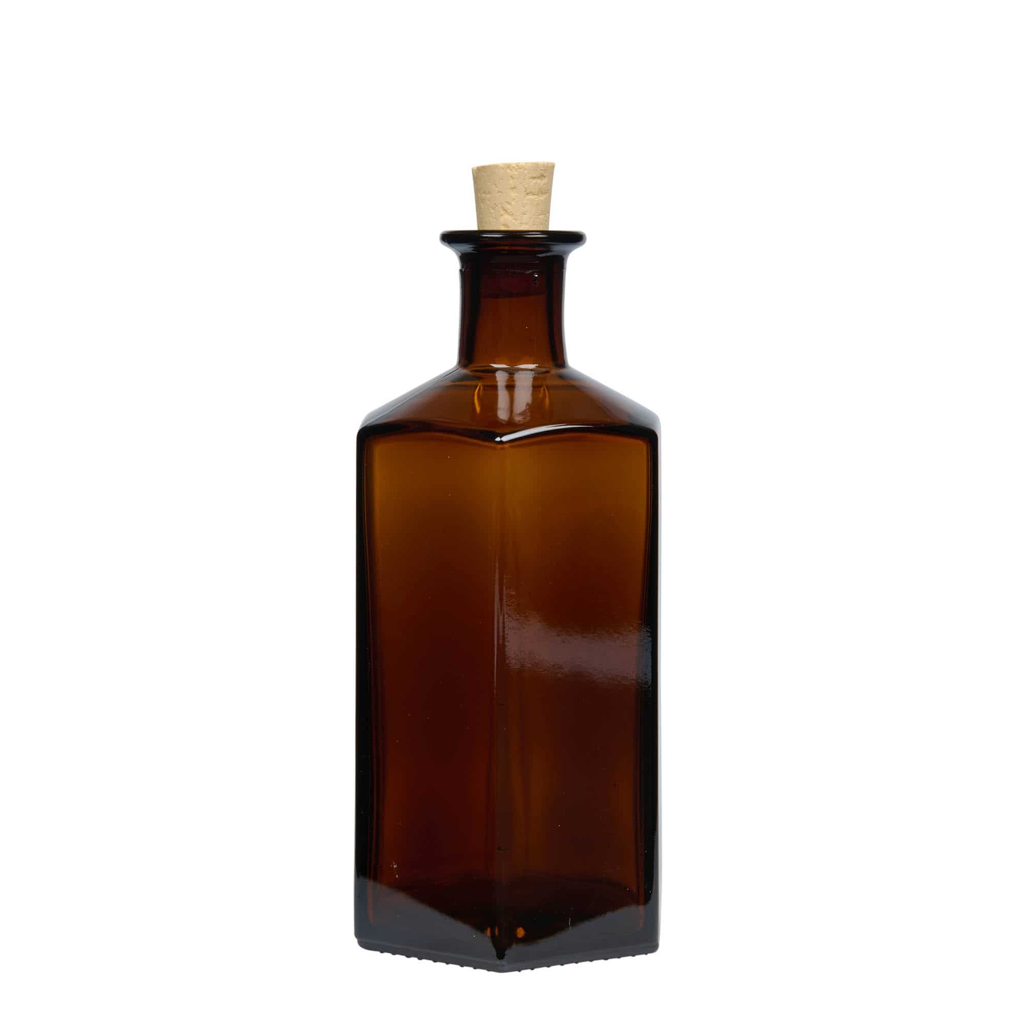 Skleněná lahev 500 ml lékárenská 'Jimmy'. šestiúhelníková. hnědý. uzávěr: korek