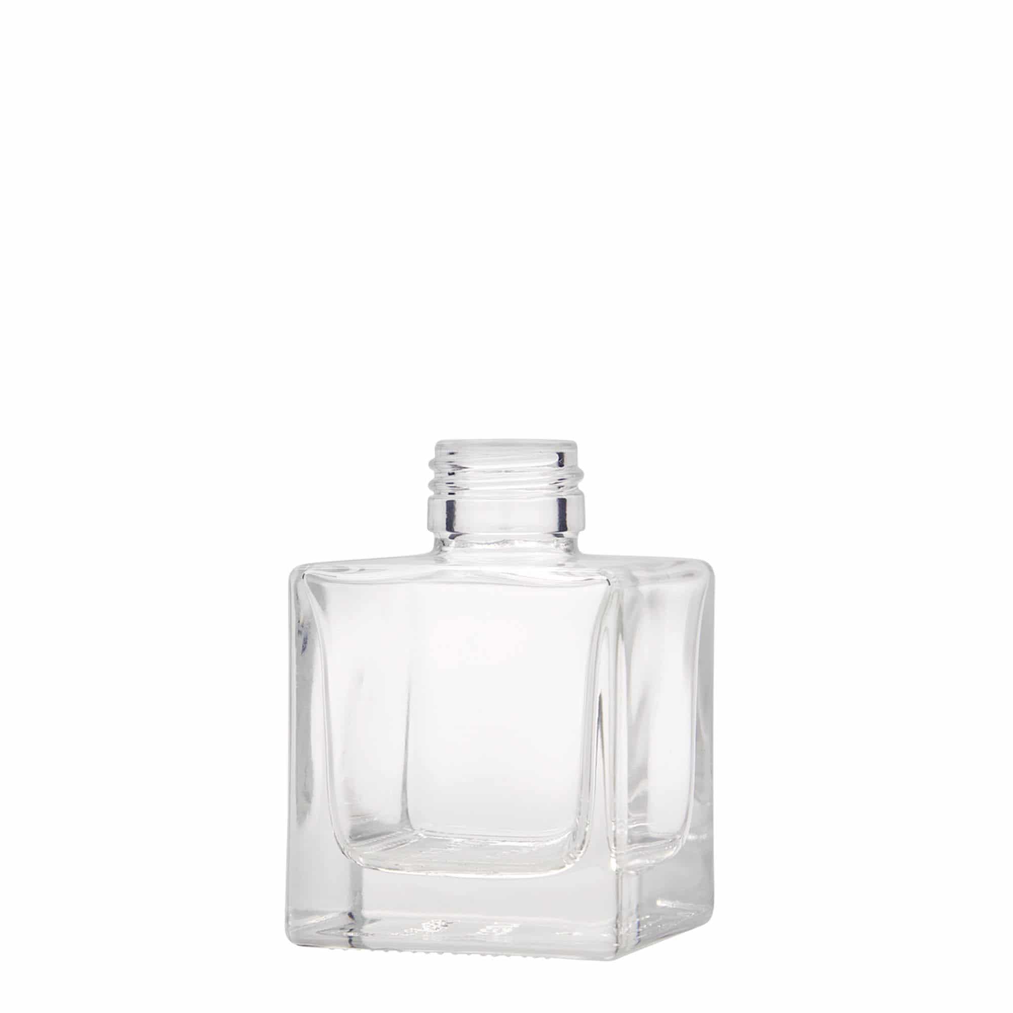 Skleněná lahev 100 ml 'Cube', čtvercová, uzávěr: PP 28