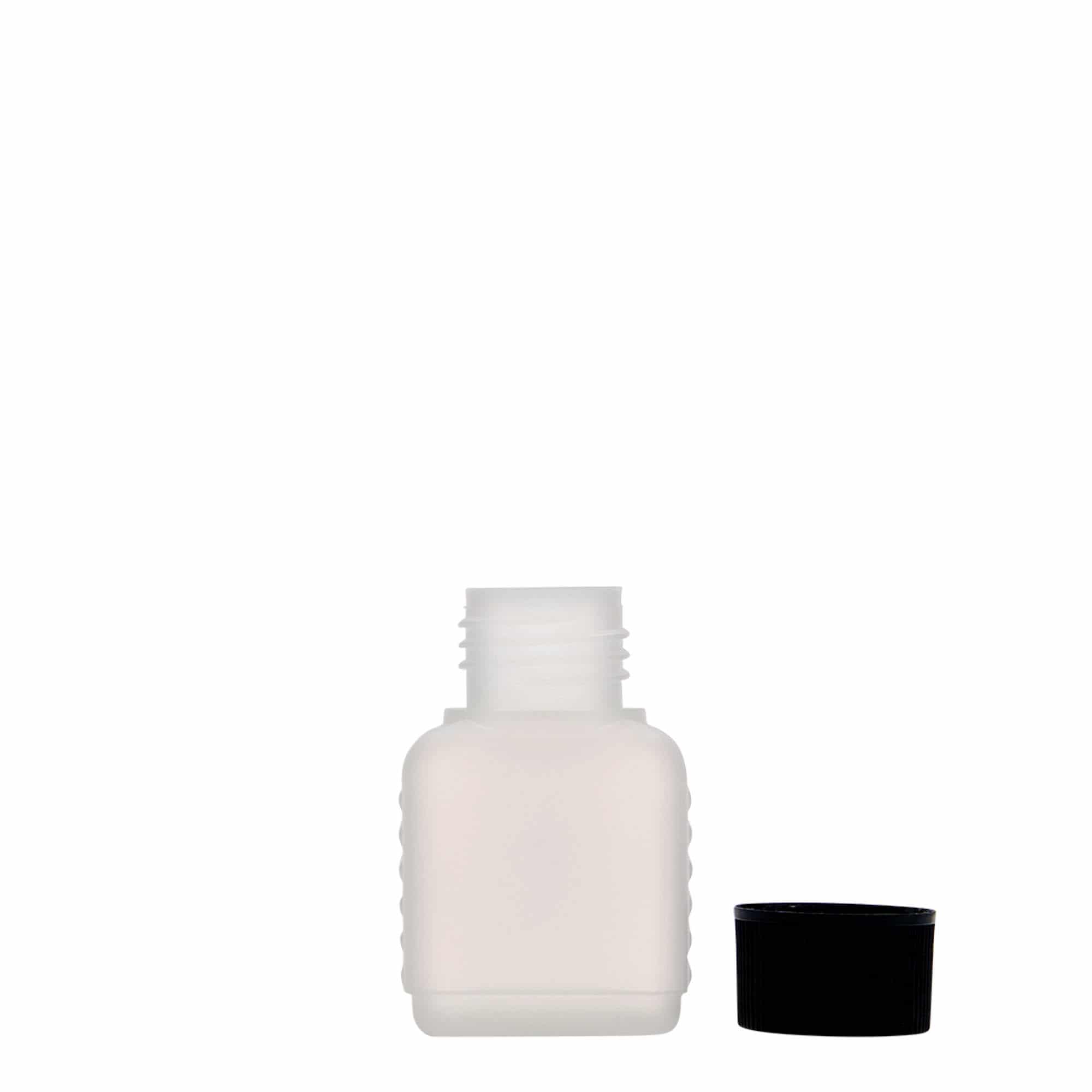 Kanystr 50 ml, hranatý, plast HDPE, přírodní, uzávěr: DIN 25