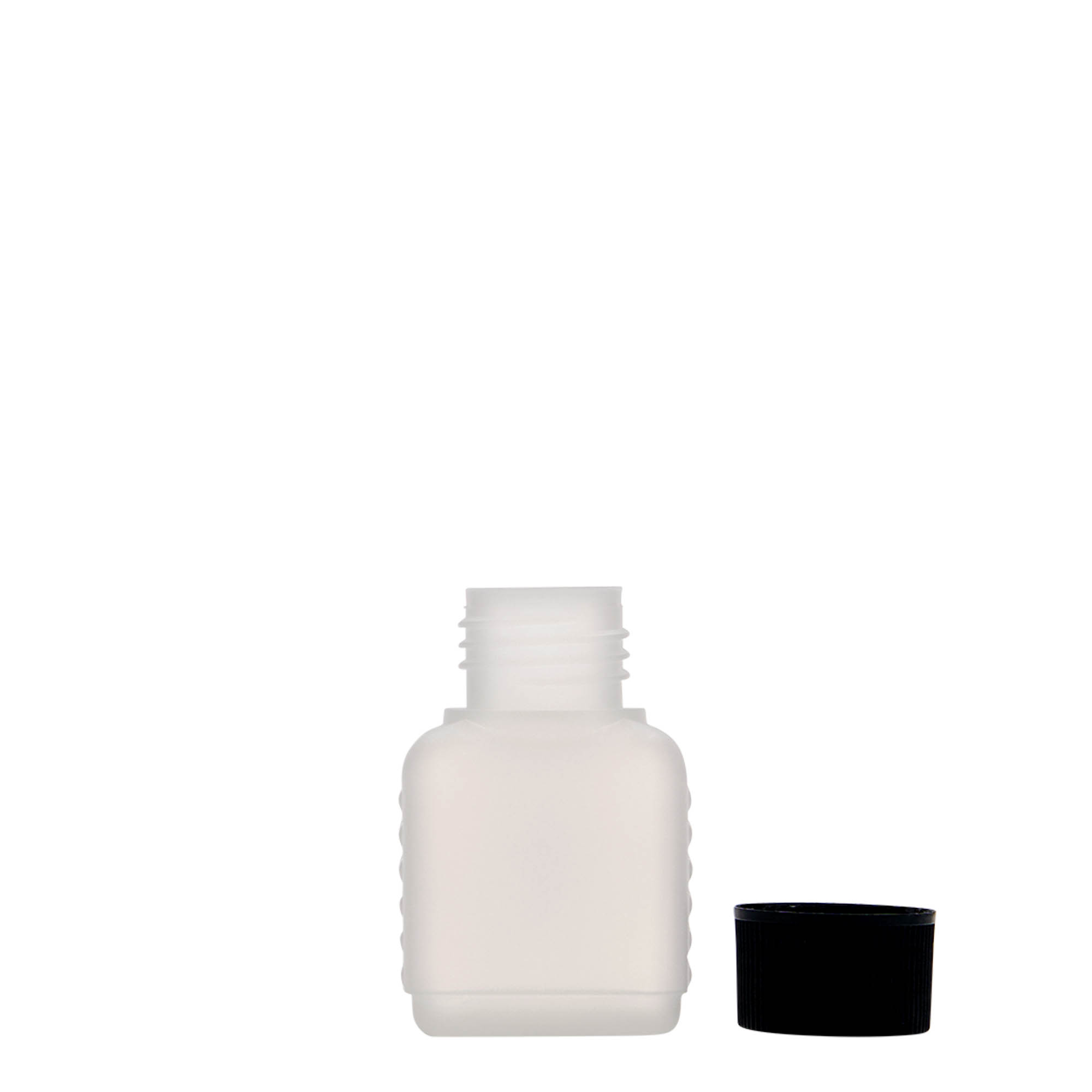 50 ml kanystrová láhev, obdélníková, plast HDPE, přírodní, hrdlo: DIN 25