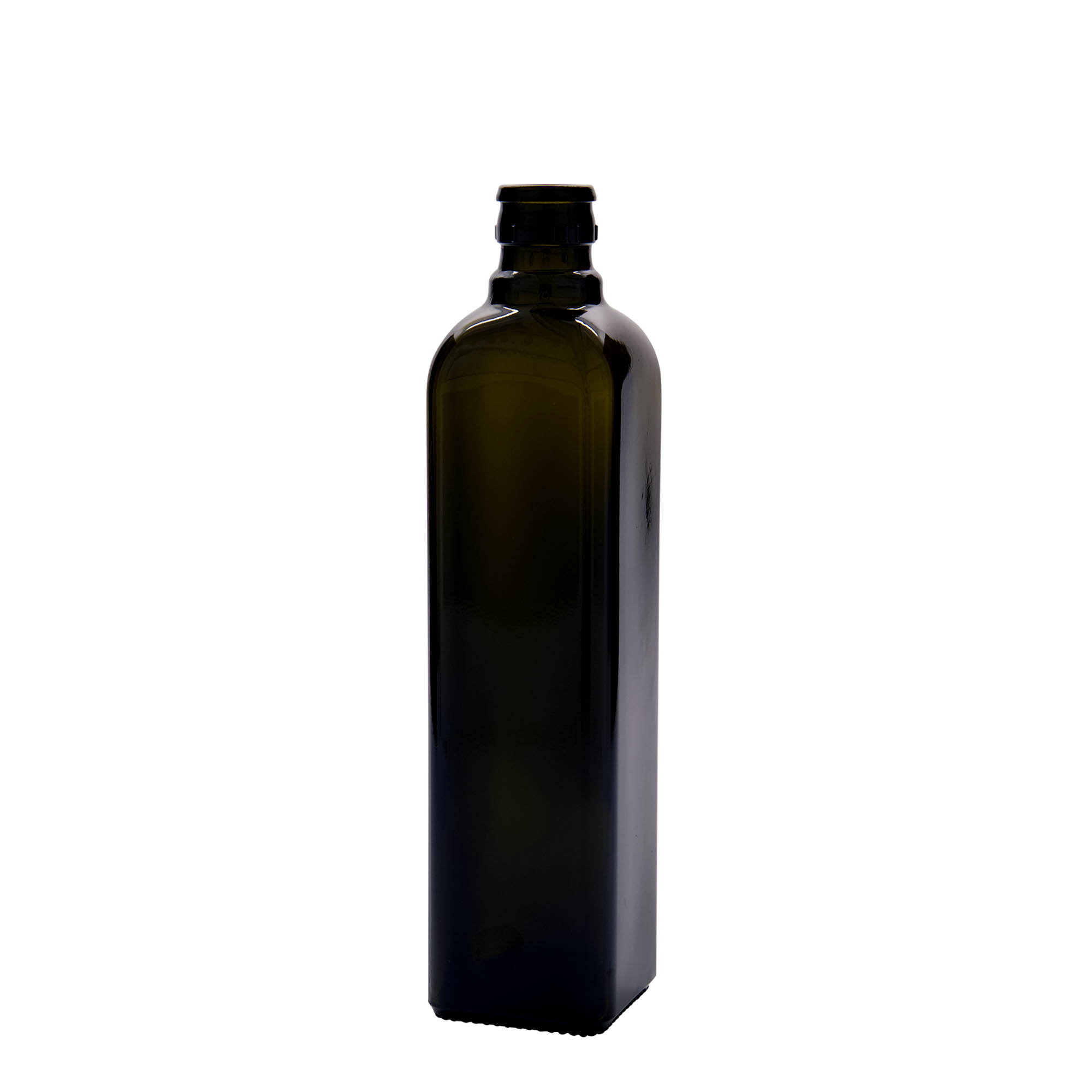 500 ml láhev na ocet/olej „Quadra“, sklo, čtvercová, starozelená, hrdlo: DOP