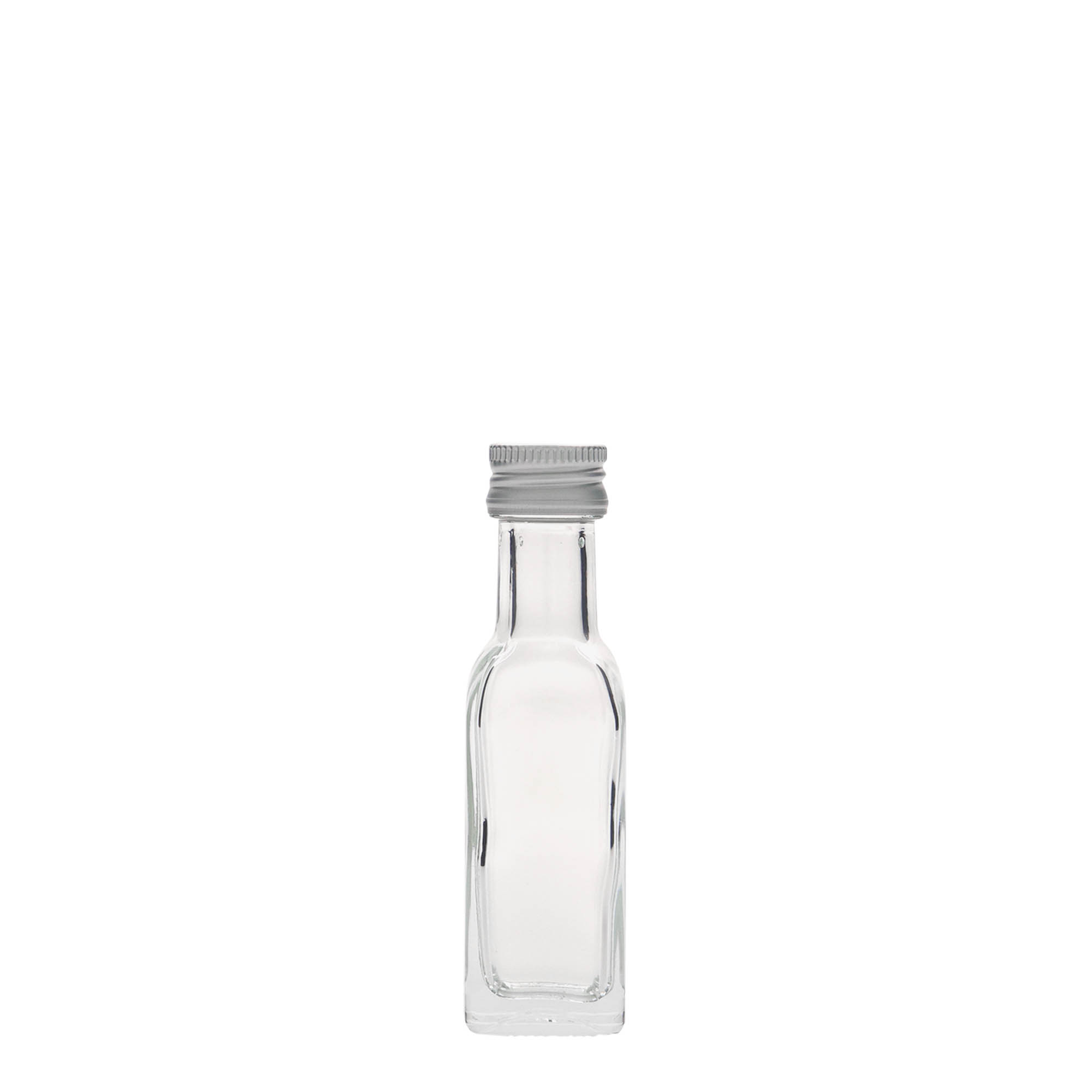 20 ml skleněná lahvička „Marasca“, čtvercová, hrdlo: PP 18