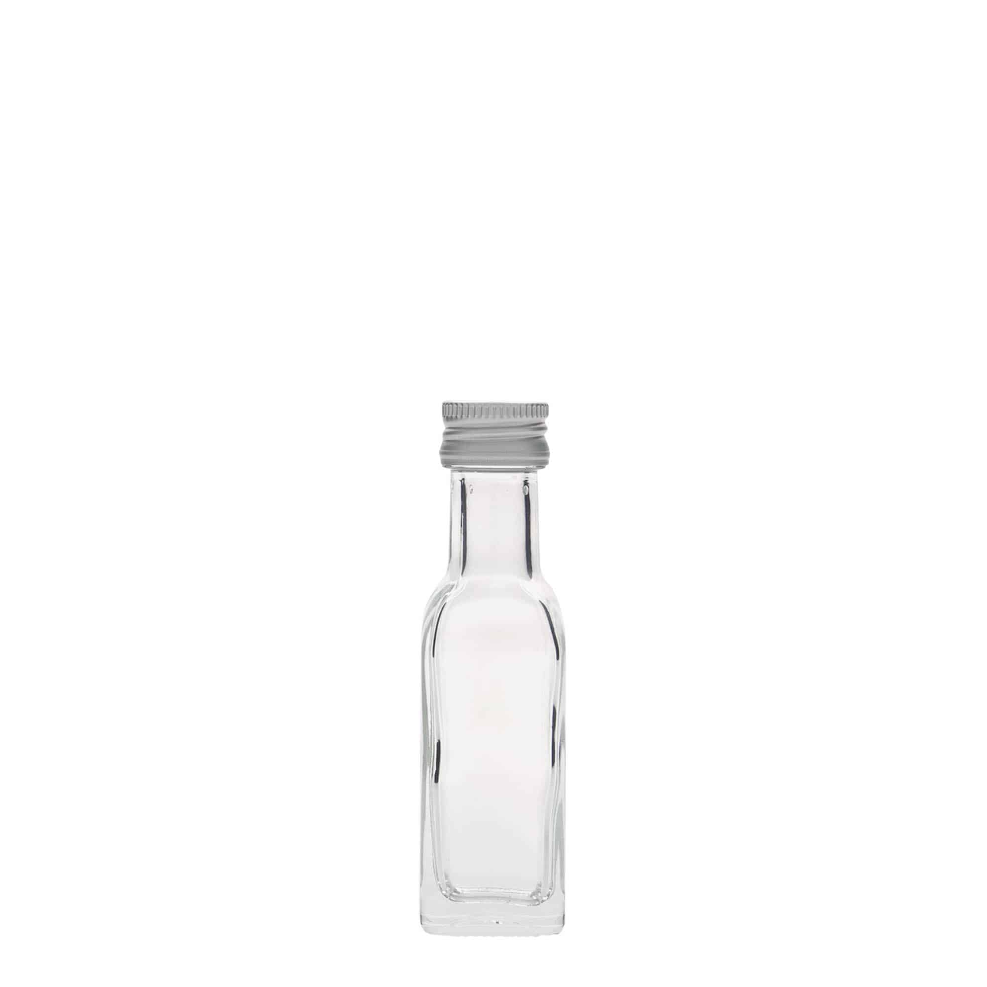 20 ml skleněná lahvička „Marasca“, čtvercová, hrdlo: PP 18