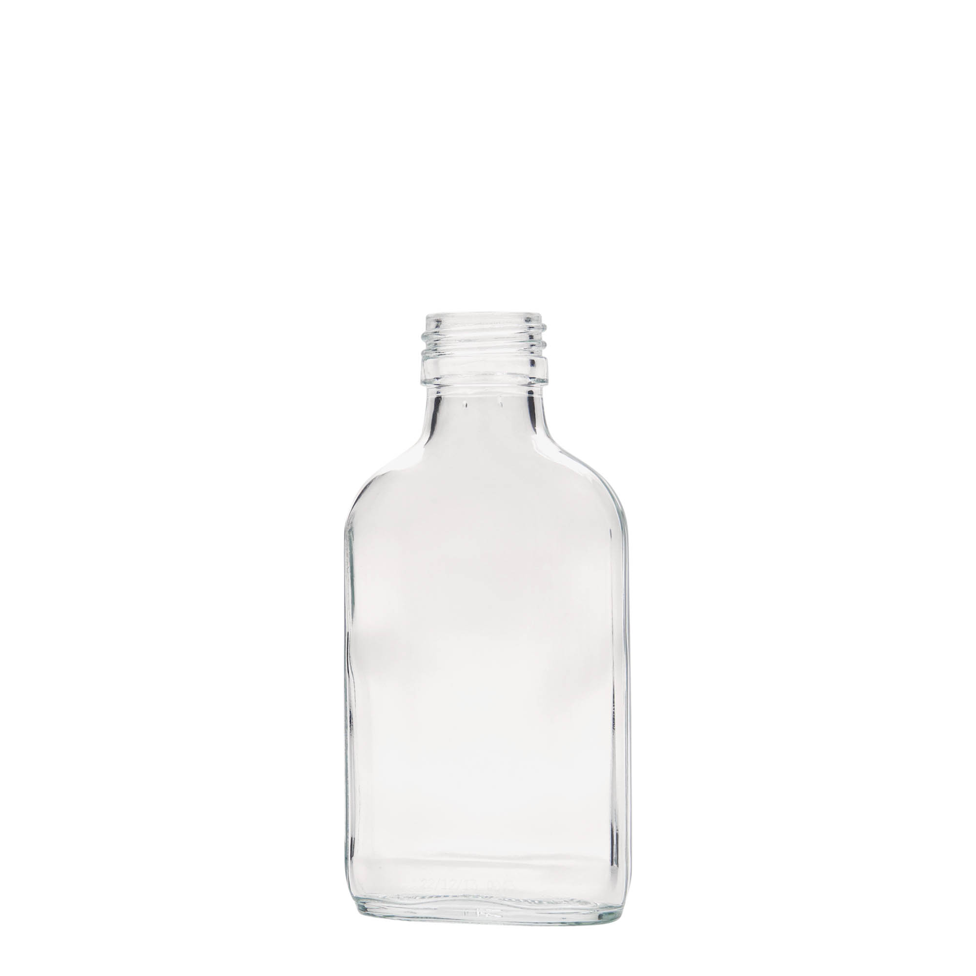 100 ml kapesní lahvička, obdélníková, sklo, hrdlo: PP 28