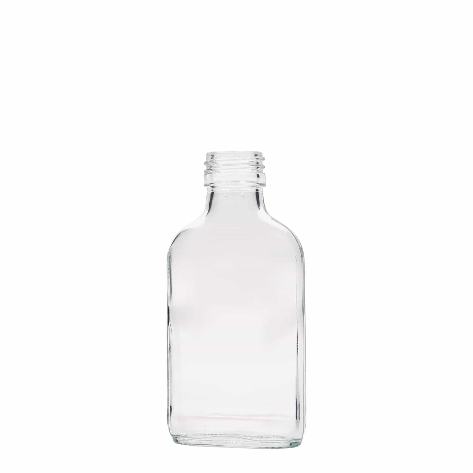 100 ml kapesní lahvička, obdélníková, sklo, hrdlo: PP 28