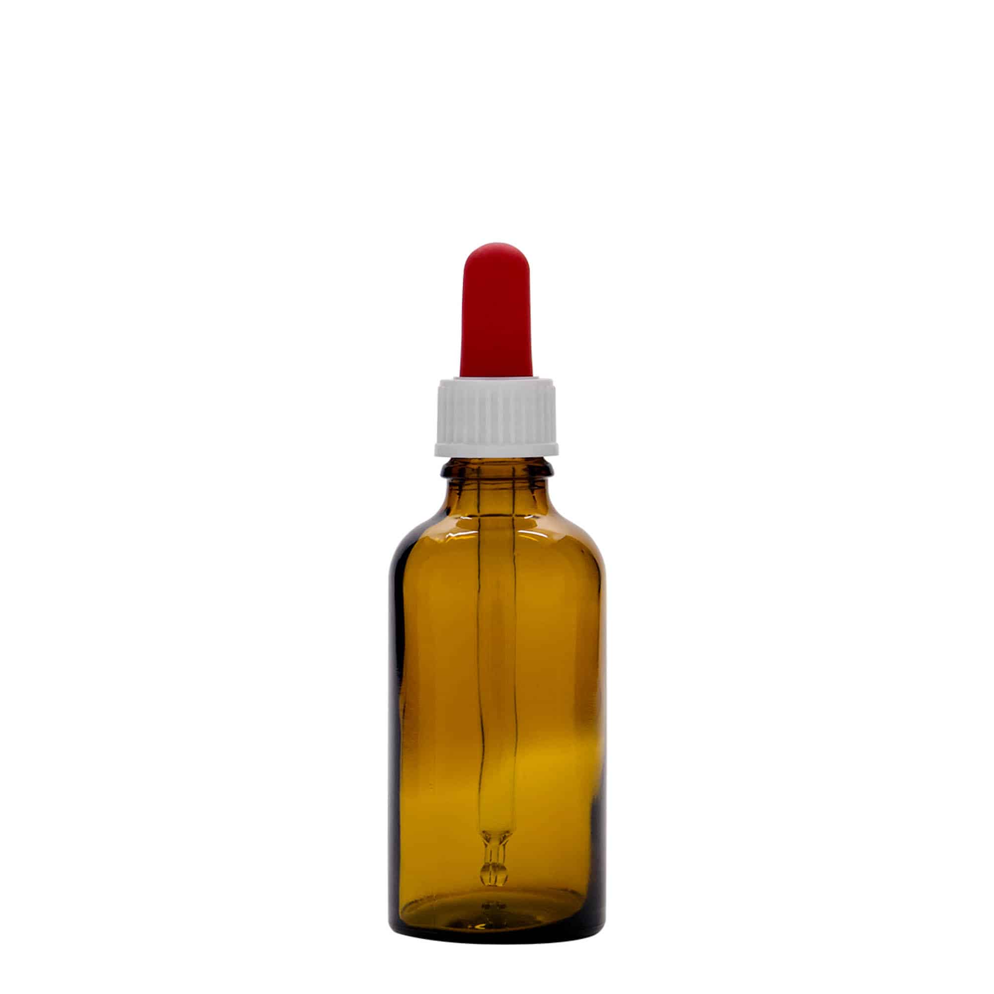 50 ml lahvička s kapátkem, lékařská, sklo, hnědočervená, hrdlo: DIN 18