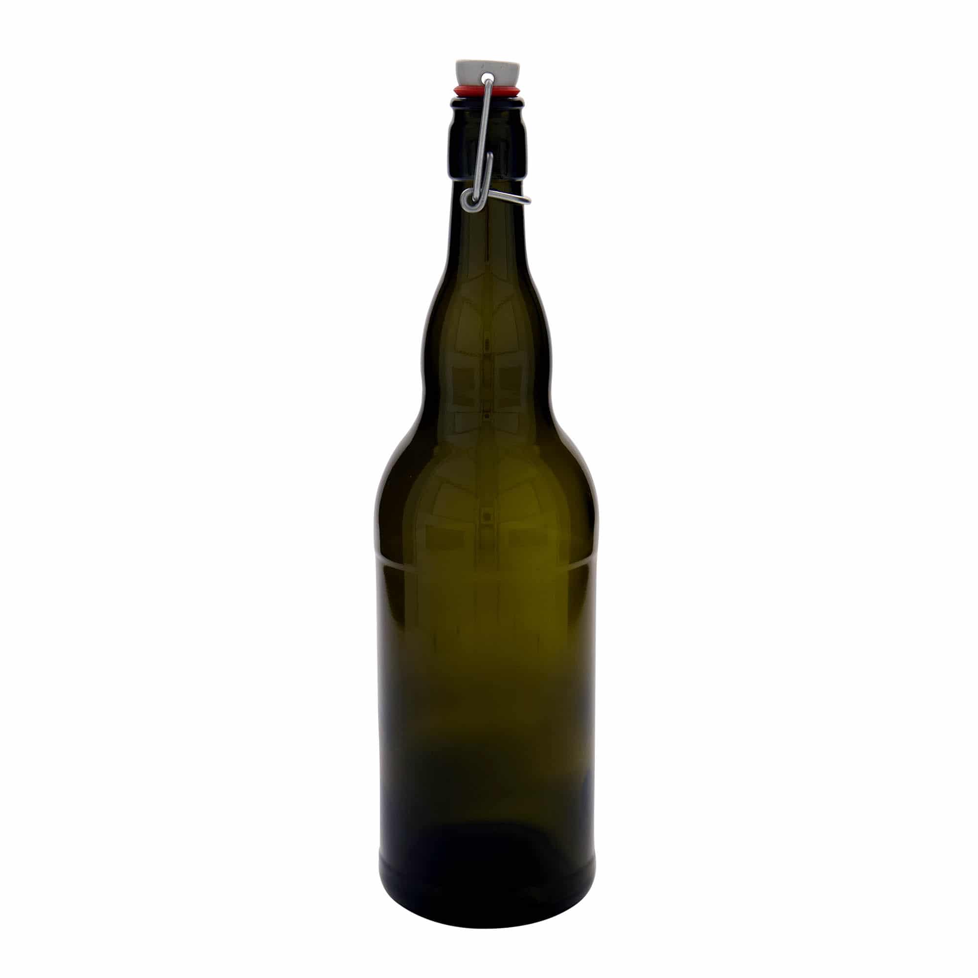 Pivní lahev 1000 ml Belgie, sklo, starožitná zelená, ústí: třmenový uzávěr