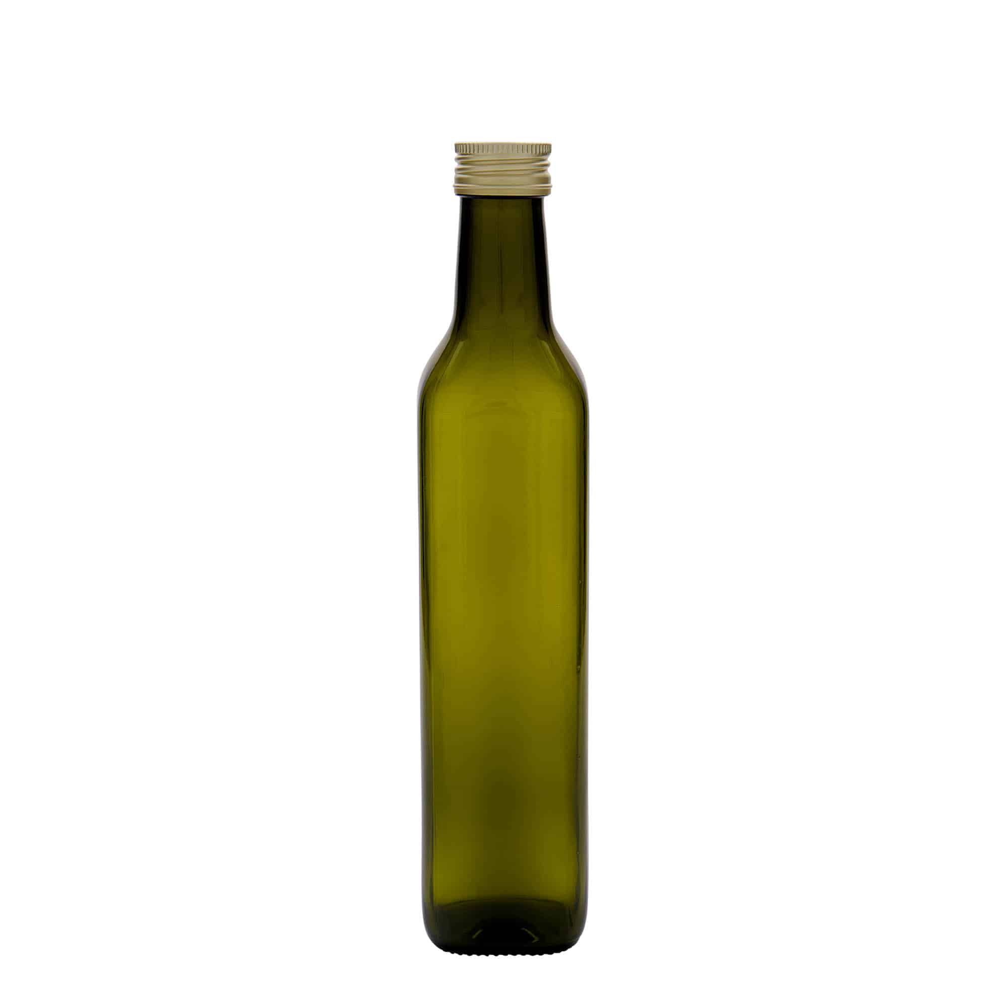 500 ml skleněná láhev „Marasca“, čtvercová, antik zelená, hrdlo: PP 31,5