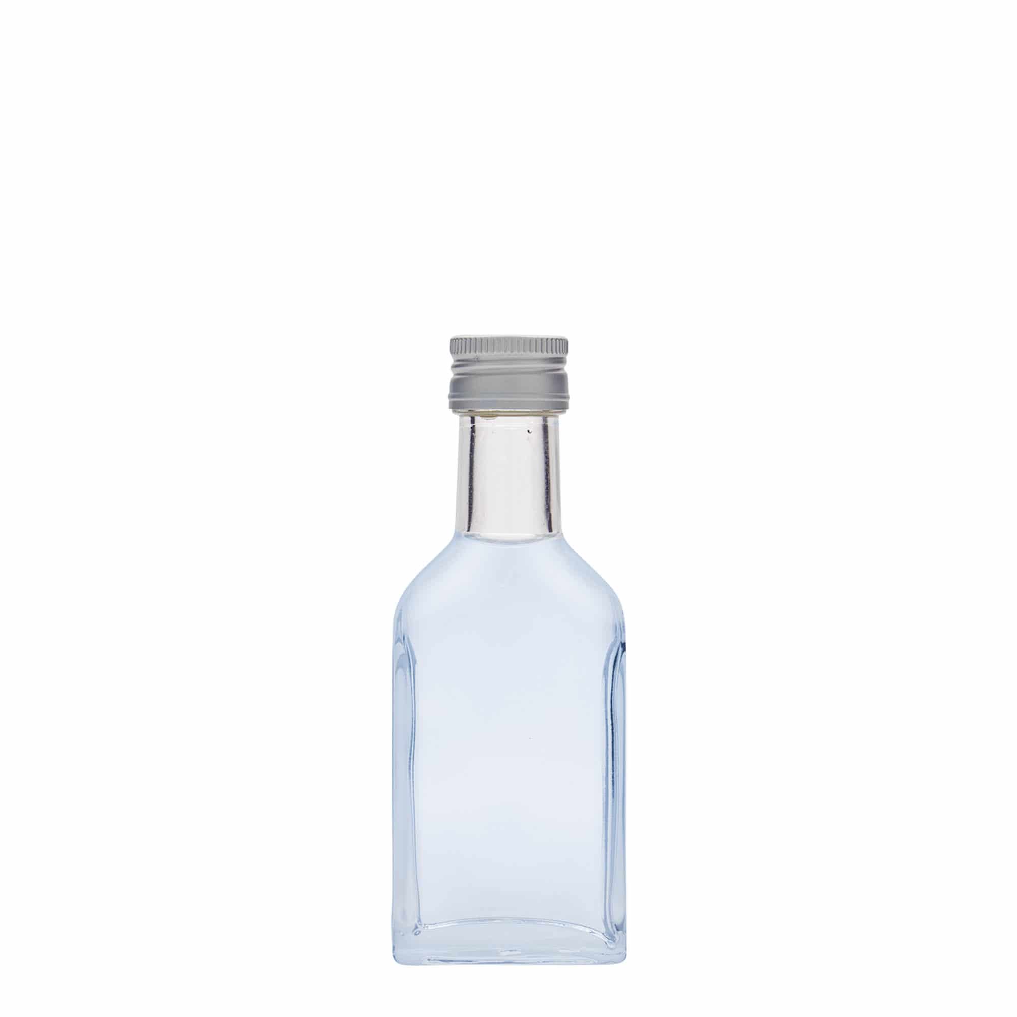 Kapesní lahev s dlouhým hrdlem, 40 ml, hranatá, sklo, ústí: PP 22