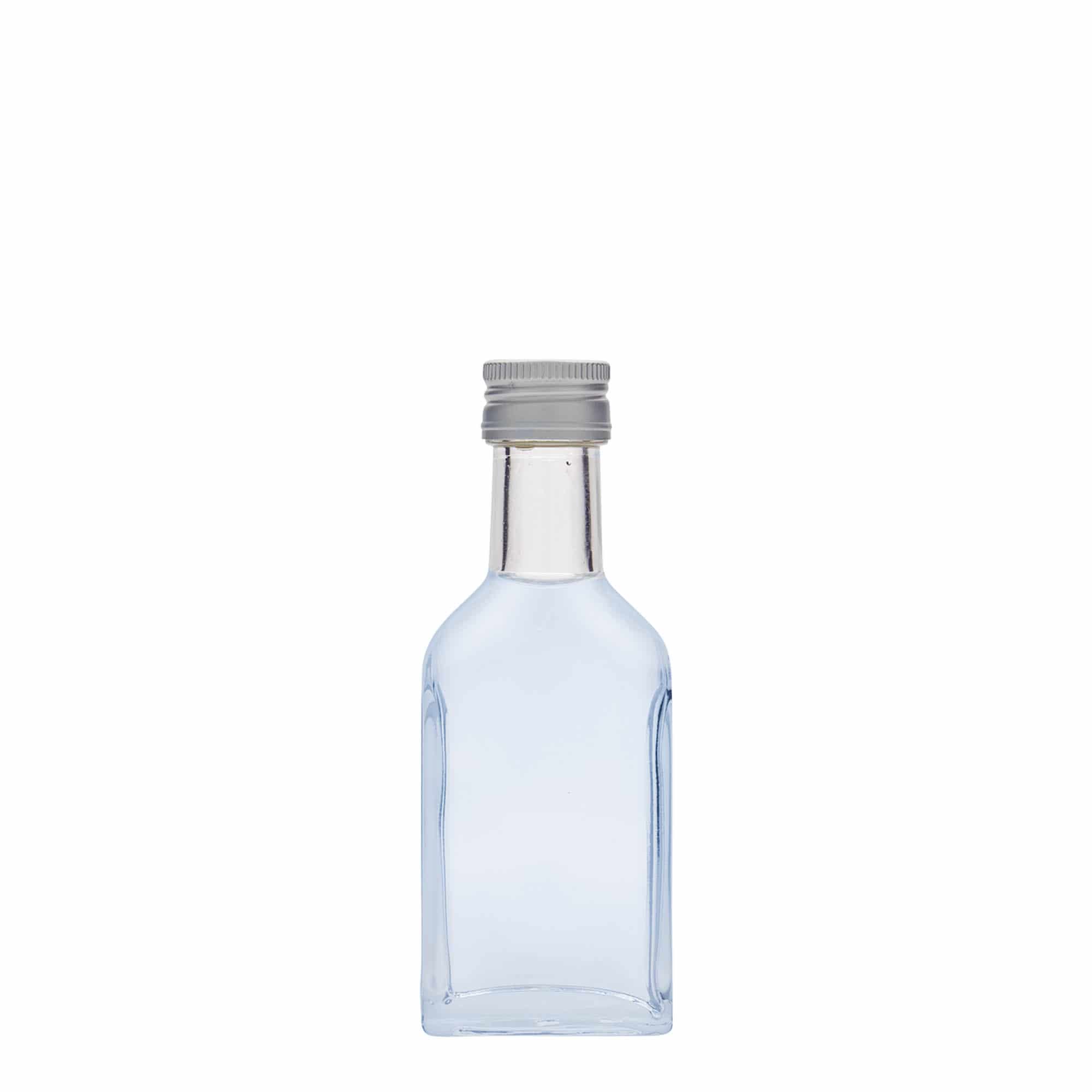 40 ml kapesní lahvička s dlouhým hrdlem, obdélníková, sklo, hrdlo: PP 22