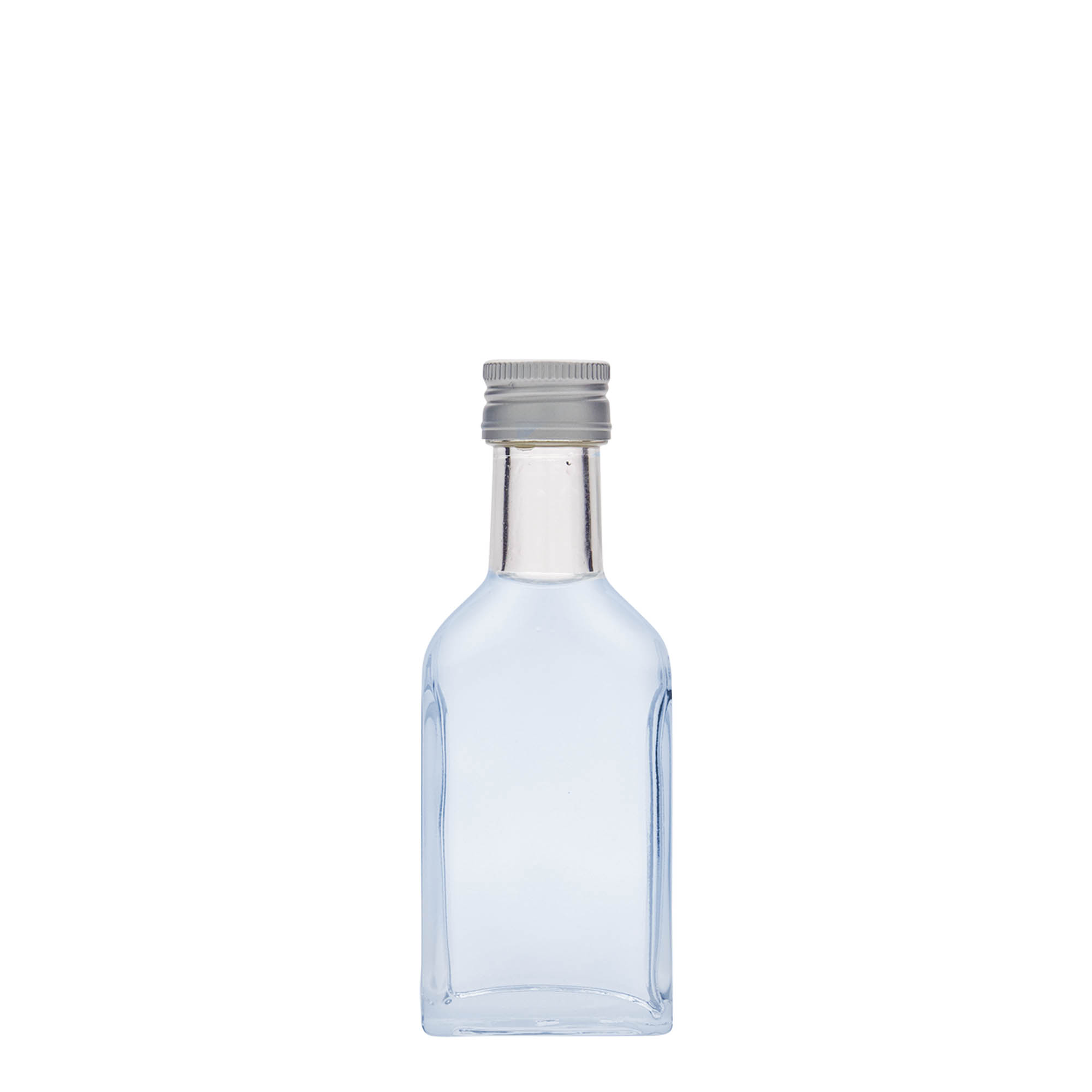 40 ml kapesní lahvička s dlouhým hrdlem, obdélníková, sklo, hrdlo: PP 22