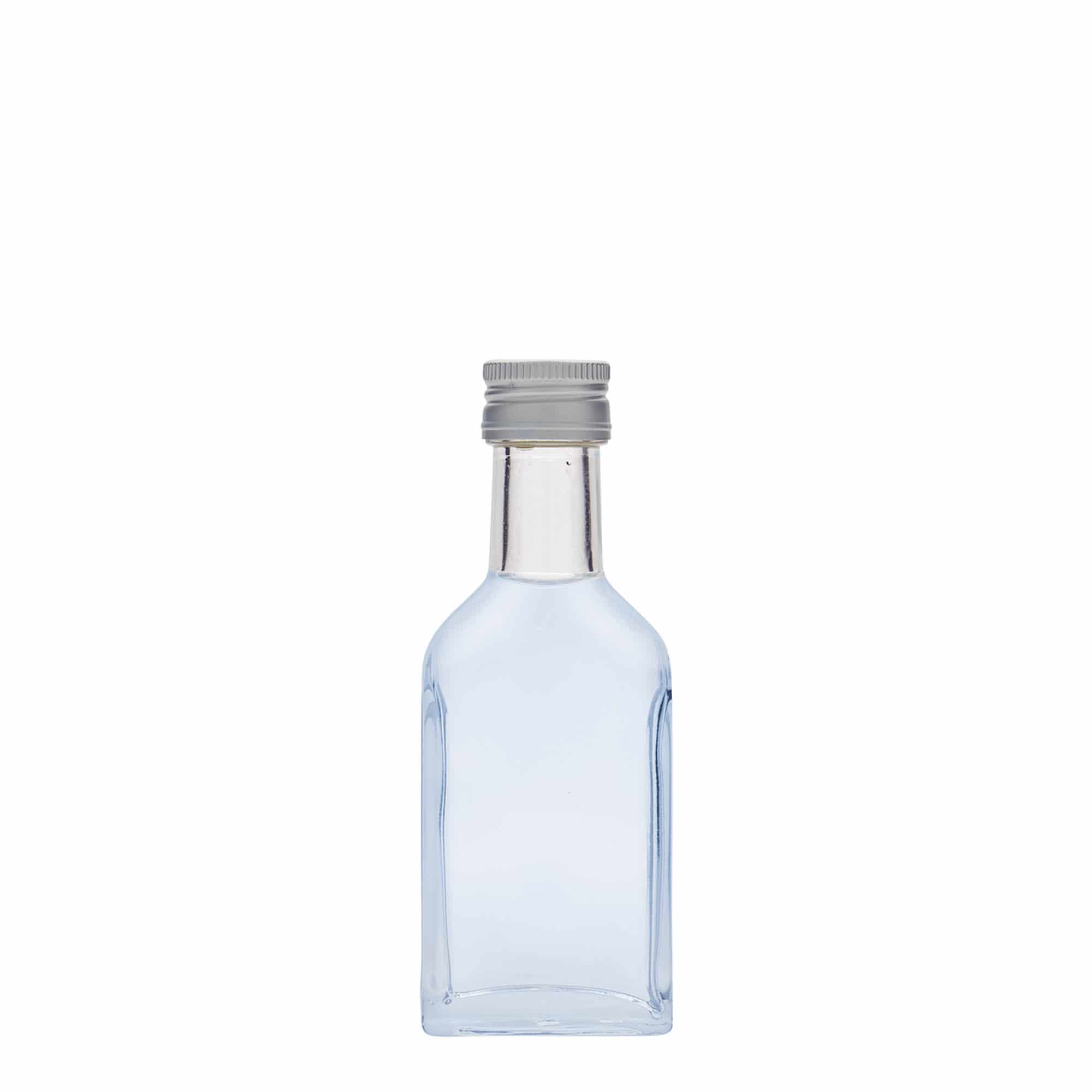 40 ml kapesní lahvička s dlouhým hrdlem, obdélníková, sklo, hrdlo: PP 22