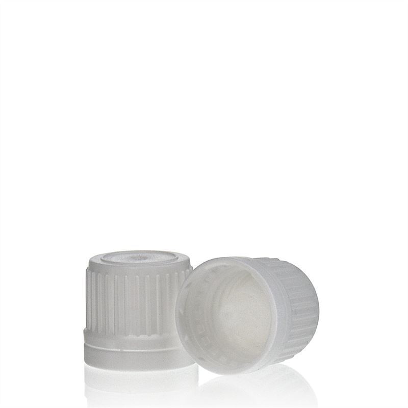 Uzávěr se šroubováním s kapátkem, PE plast, bílý, pro hrdlo: DIN 18 Uzávěr se šroubováním s kapátkem, PE plast, bílý, pro hrdlo: DIN 18