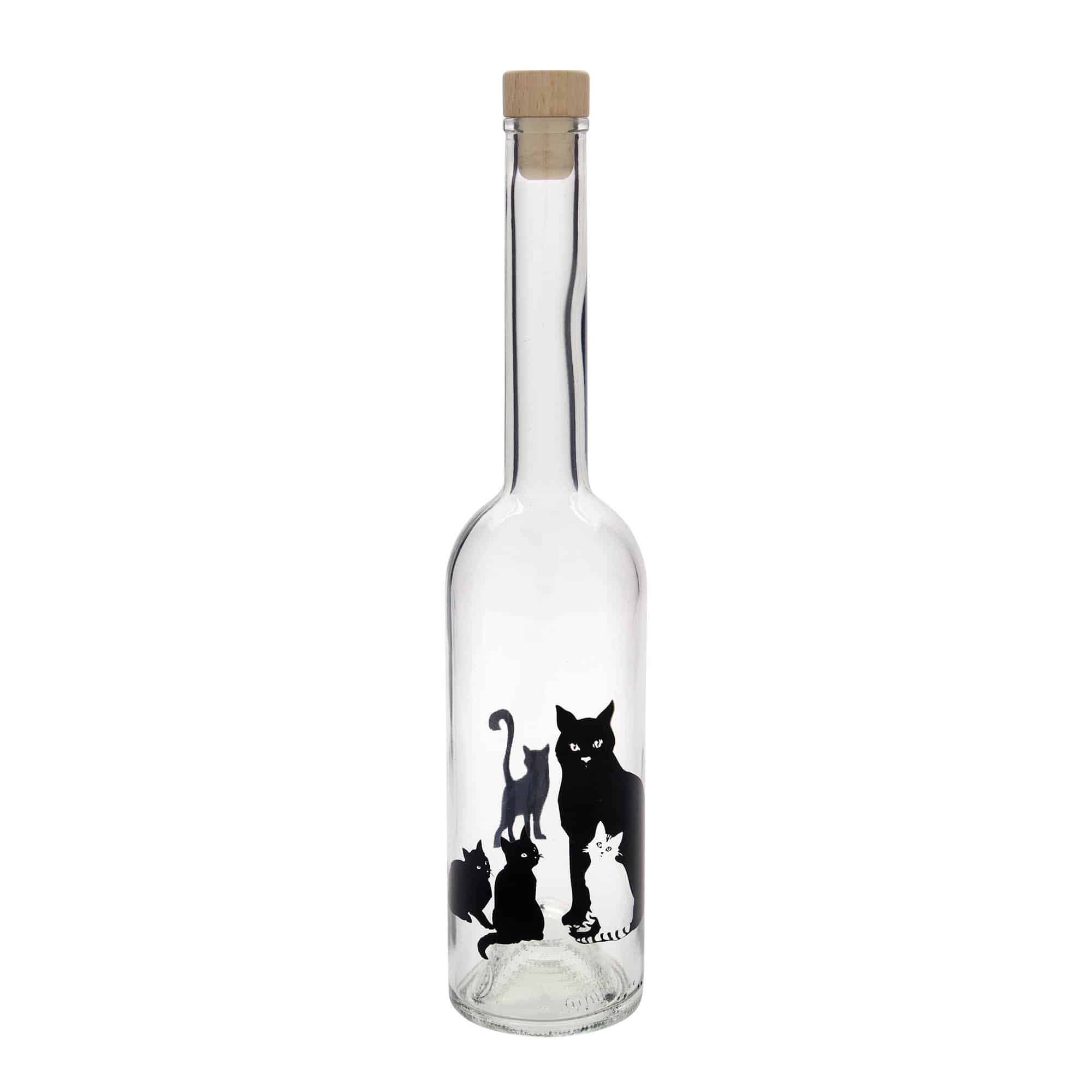 500 ml skleněná láhev 'Opera', motiv: kočky, hrdlo: korek