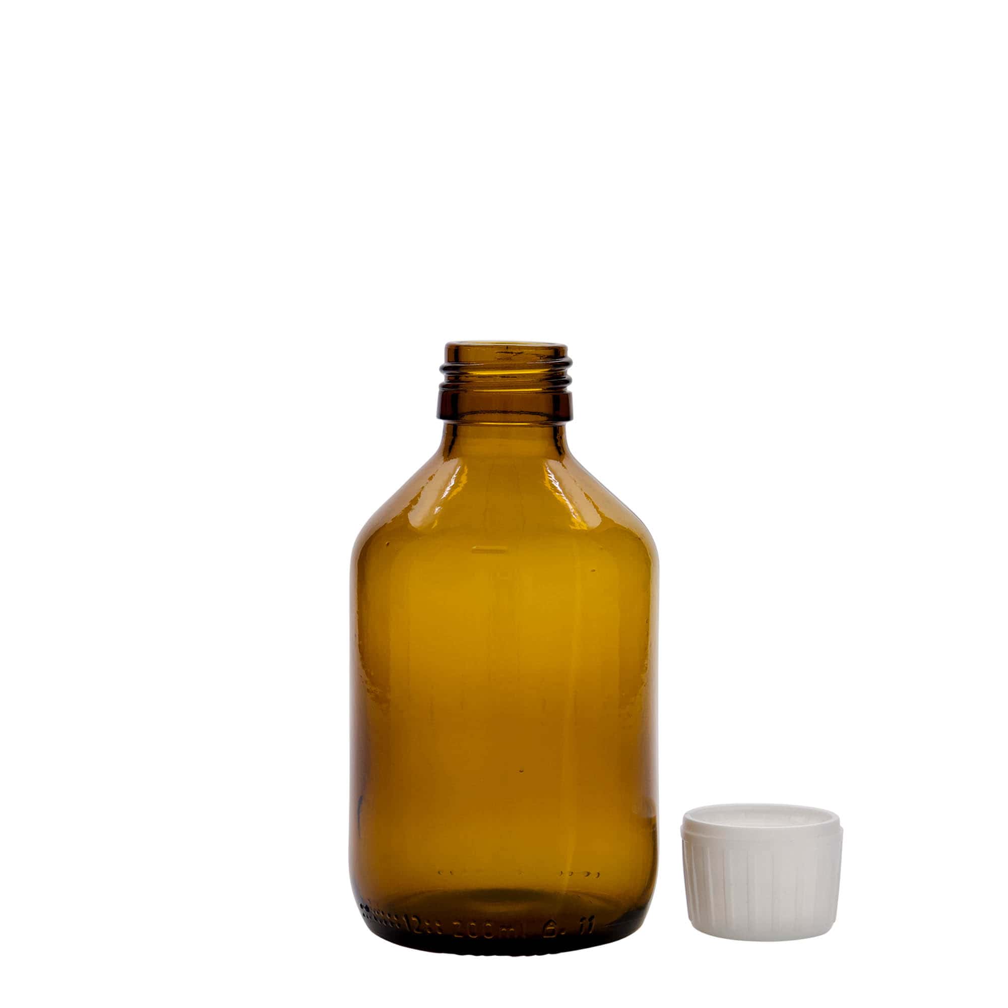 200 ml lékovka, hnědá, sklo, hrdlo: PP 28