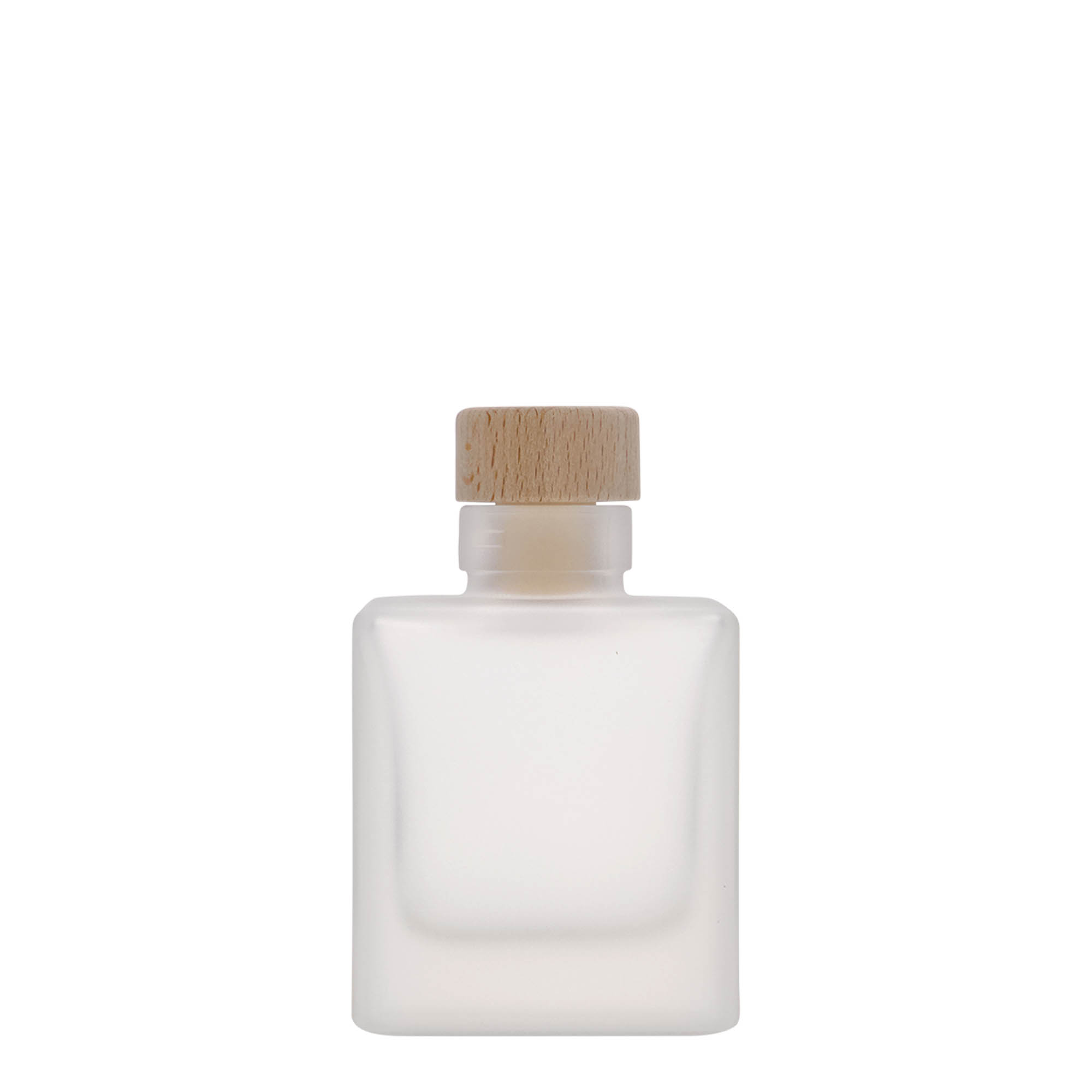 100 ml skleněná lahvička 'Cube', čtvercová, matná, hrdlo: korek