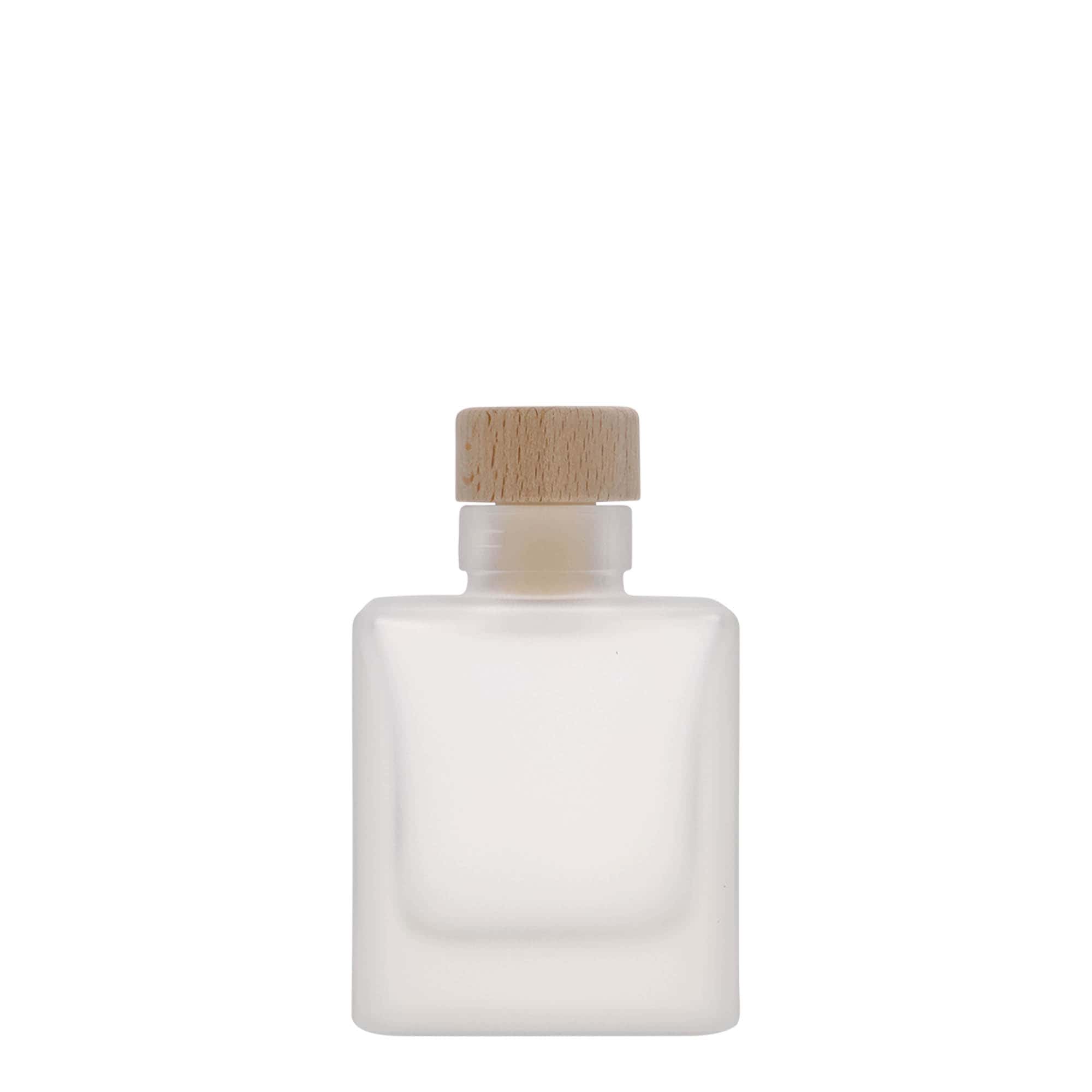 100 ml skleněná lahvička 'Cube', čtvercová, matná, hrdlo: korek