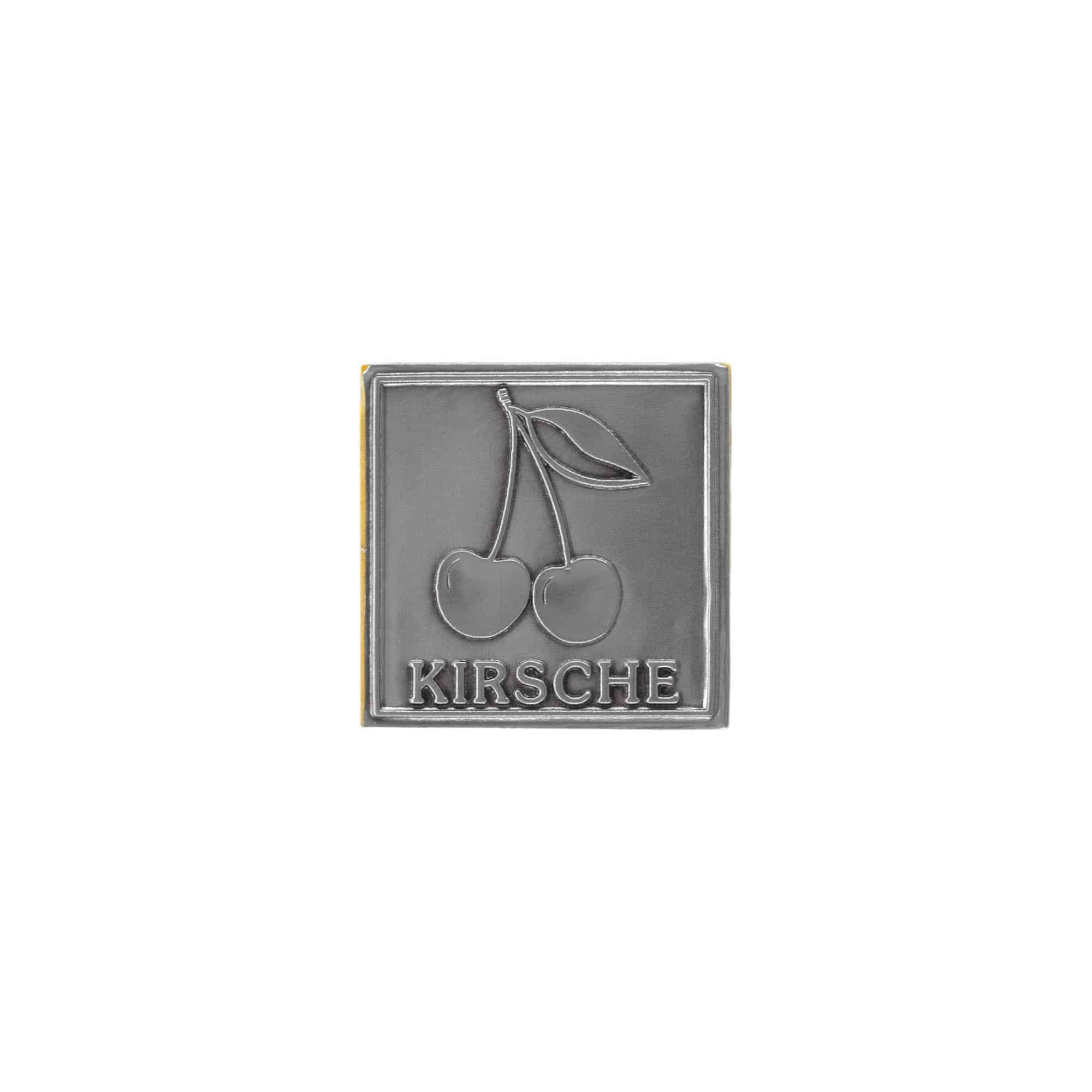 Cínová etiketa 'Třešeň', čtvercová, kovová, stříbrná